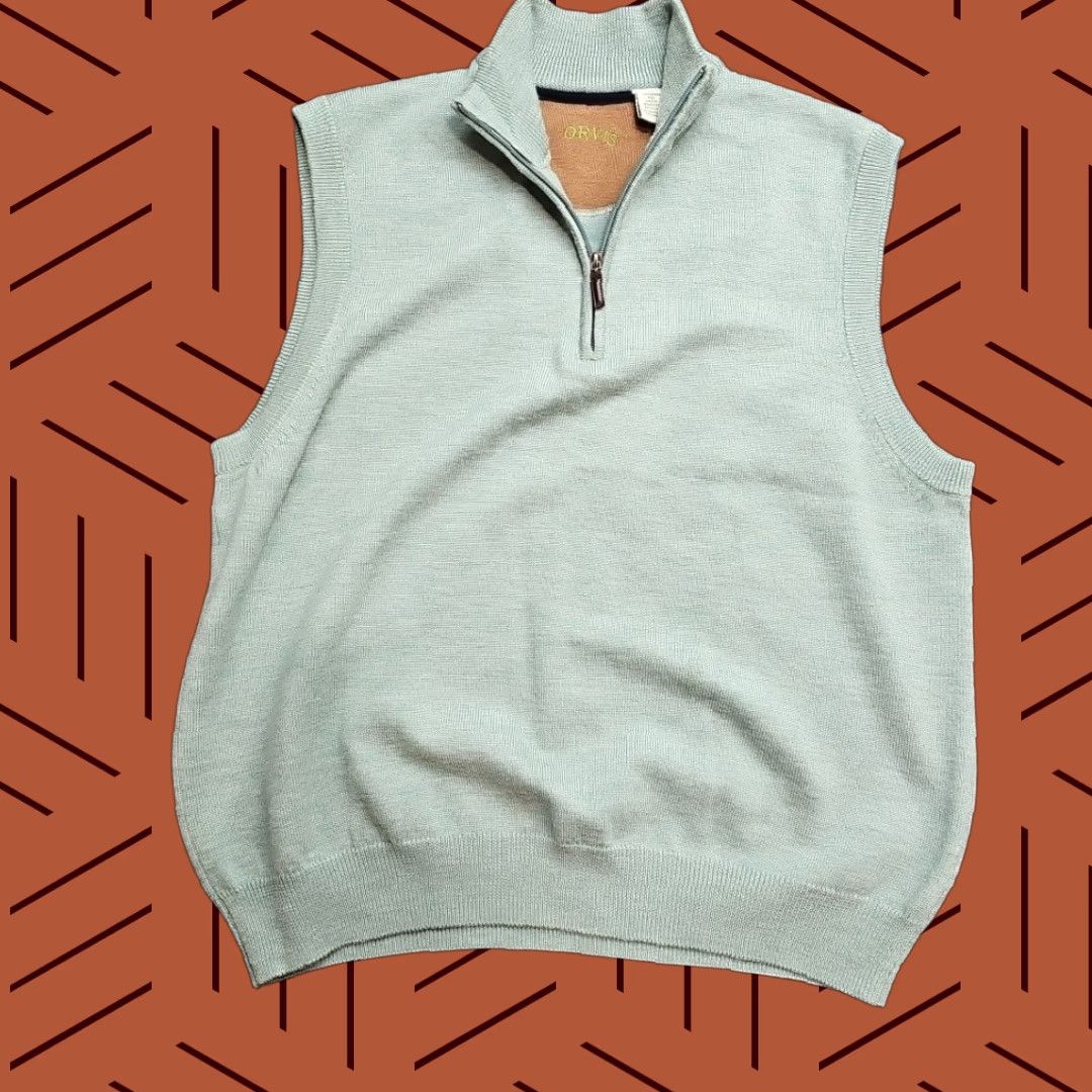 Orvis ORVIS Sweater Vest Men XL Mint Green Merino Wool 1/4 Zip Business Casual Knit Vest Size US XL / EU 56 / 4 - 1 Thumbnail