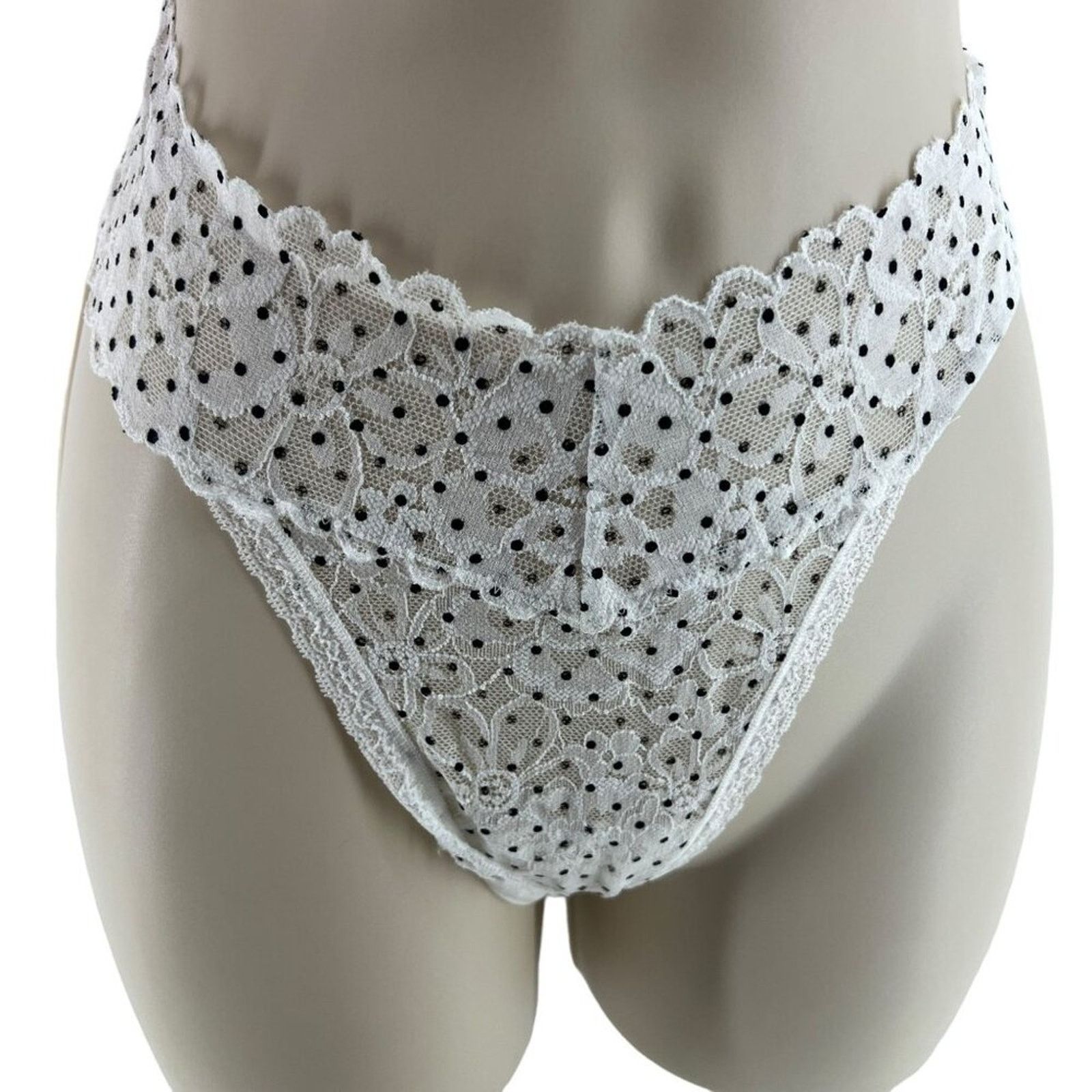 Victorias Secret VictoriaS Secret All Over Lace Thong Panty Polka Dot Large in White, Women's