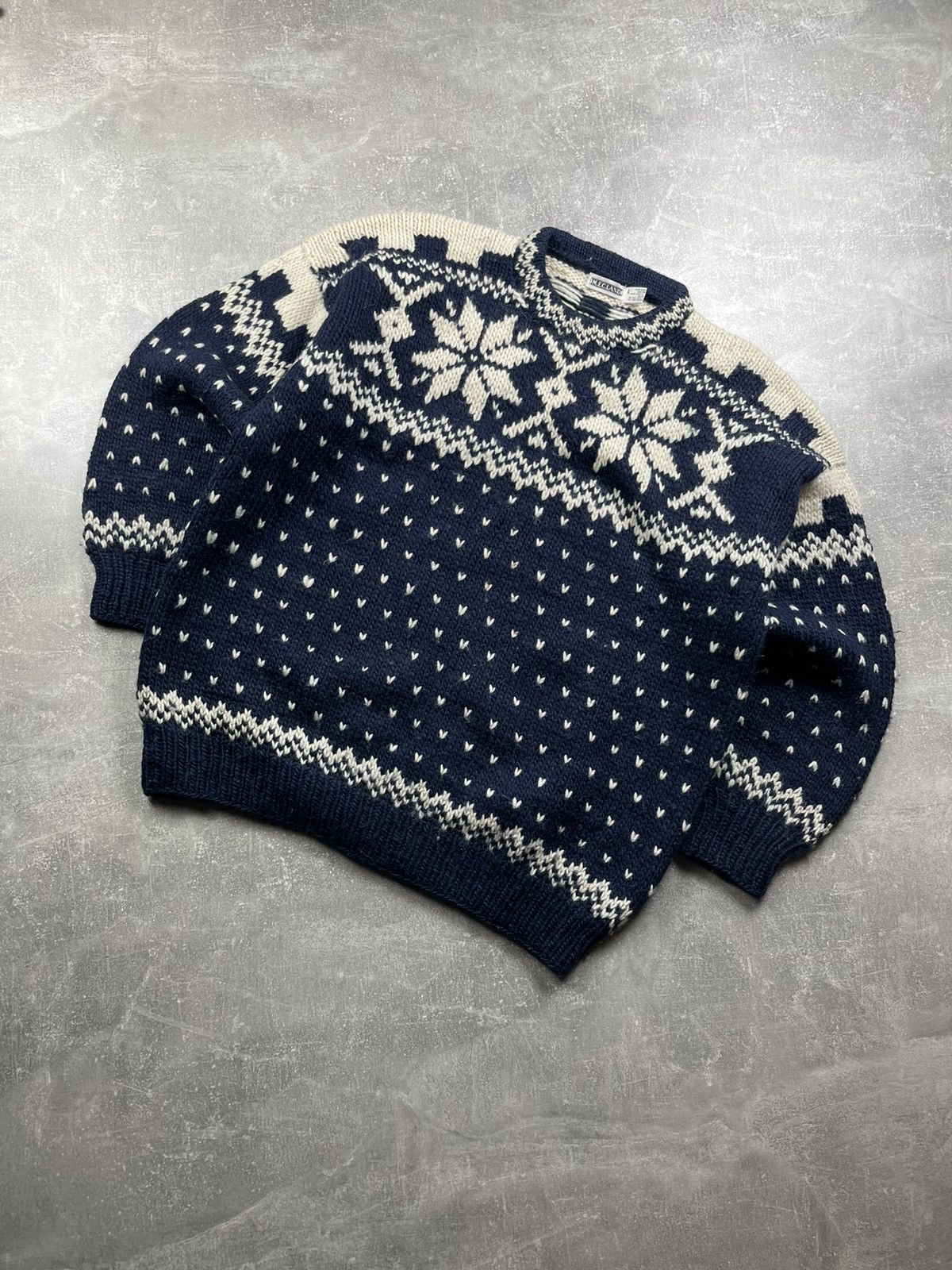 Vintage Vintage MECLAND Hand Knitted Wool Fair Isle Sweater Size US L / EU 52-54 / 3 - 1 Thumbnail