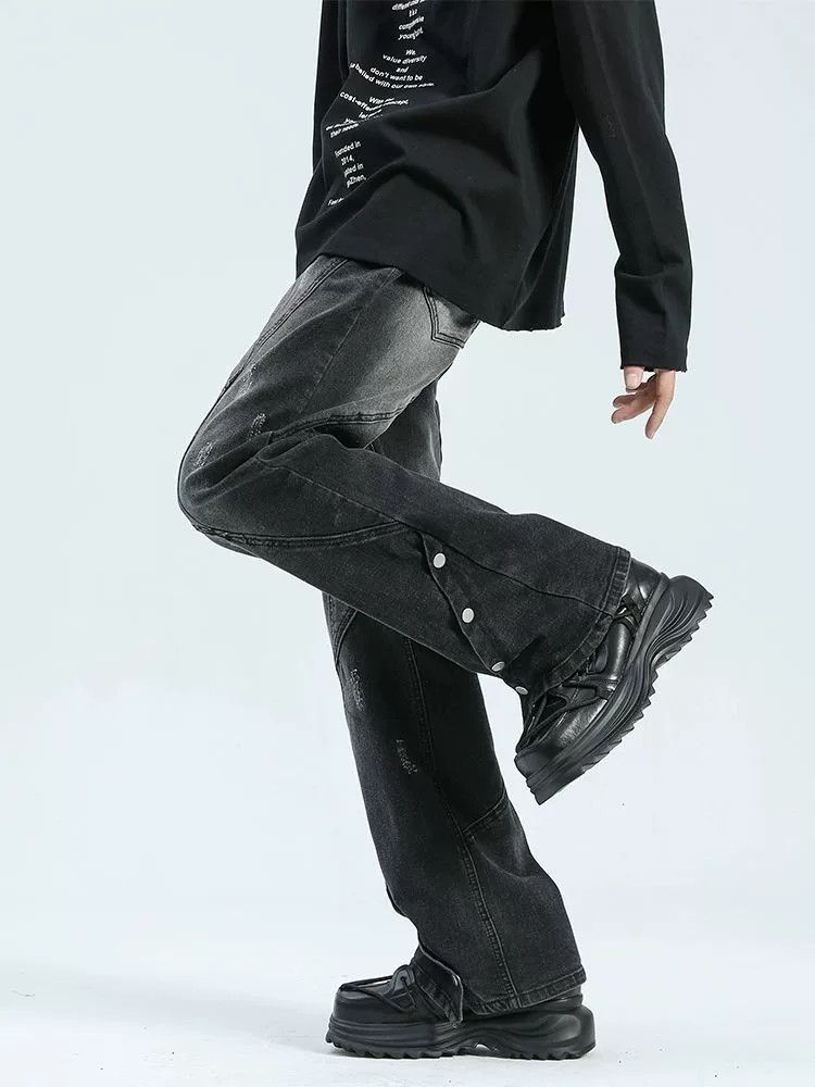 Vintage Black men's retro buttoned loose straight bootcut jeans Size US 32 / EU 48 - 4 Thumbnail