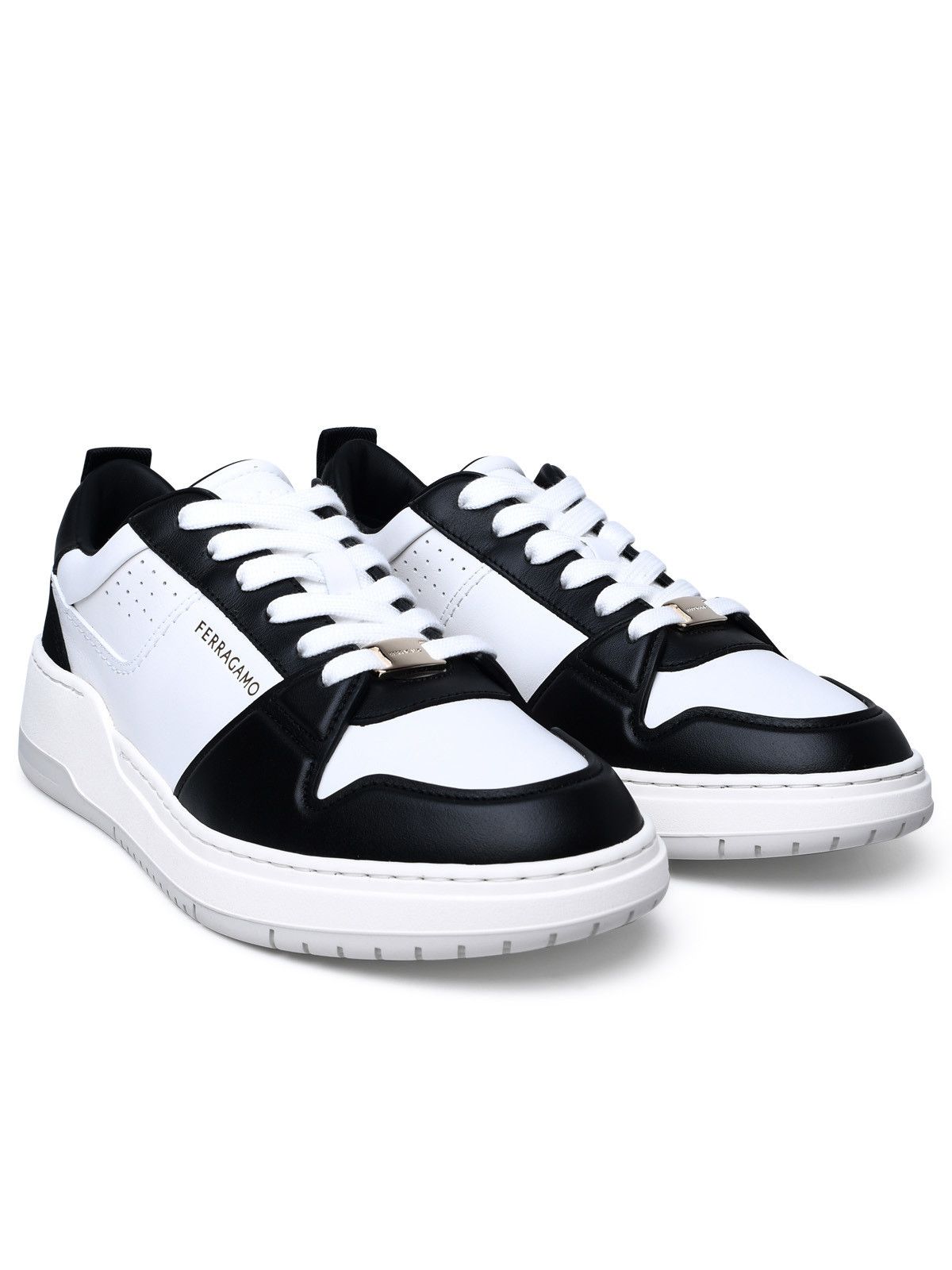 image of Salvatore Ferragamo Two-Tone Leather Sneakers in Black, Men's (Size 7)
