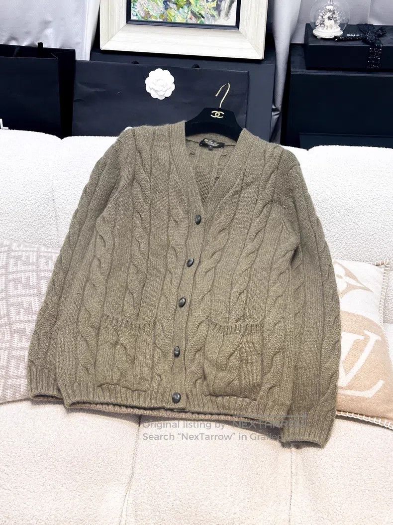 Loro Piana Loro Piana Khaki jacquard cable knit cardigan jacket Size S / US 4 / IT 40 - 1 Thumbnail