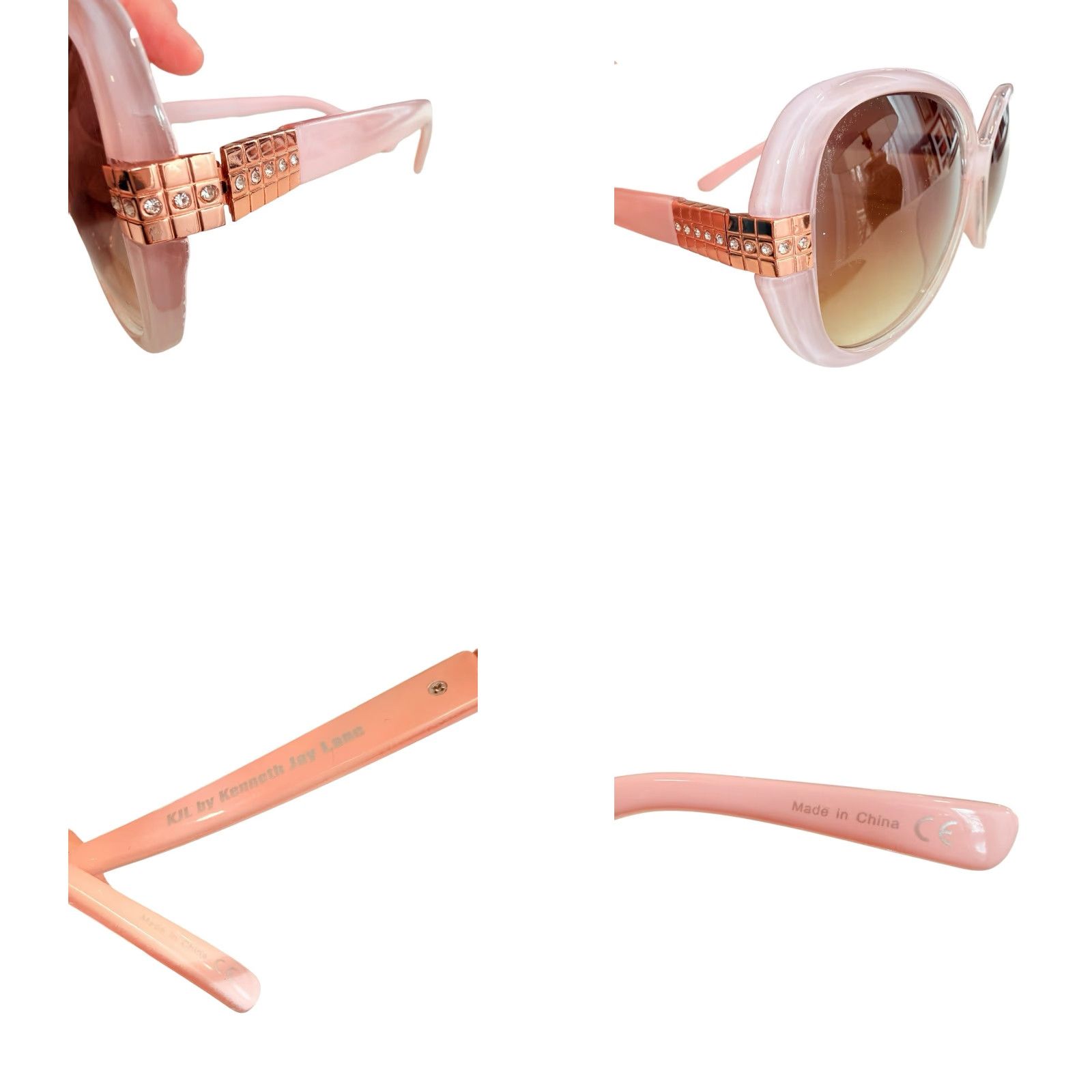 Kenneth Jay Lane VINTAGE Kenneth Jay Lane KJL-41238 Blush Retro Sunglasses Jackie O Pink Bling Sunglasses Unisex Adult Pink Brown Gradient Glam Rock Size ONE SIZE - 8 Thumbnail