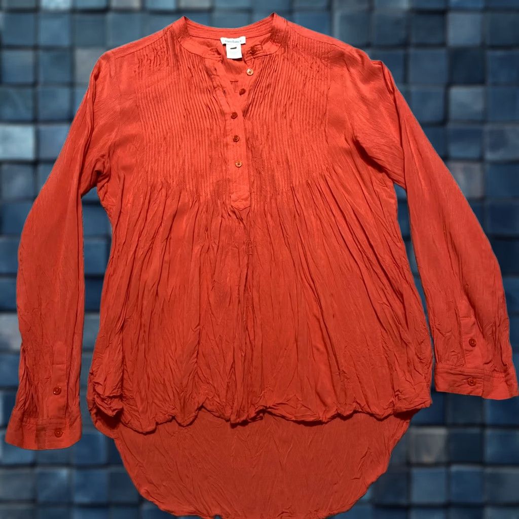 Vintage Sundance Shirt Womens Small Long Sleeve Solid Orange V-Neck Pullover Rayon Blouse Size S / US 4 / IT 40 - 1 Thumbnail