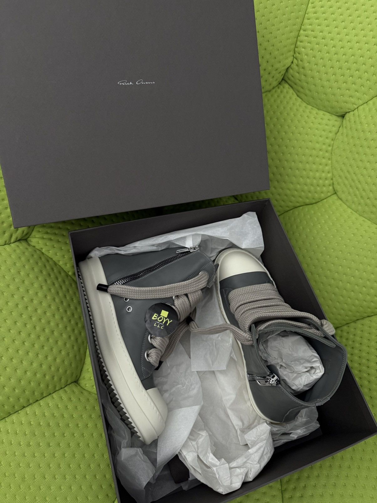Rick Owens GREY Jumbo lace hi top leather sneakers Size US 10 / EU 43 - 8 Thumbnail