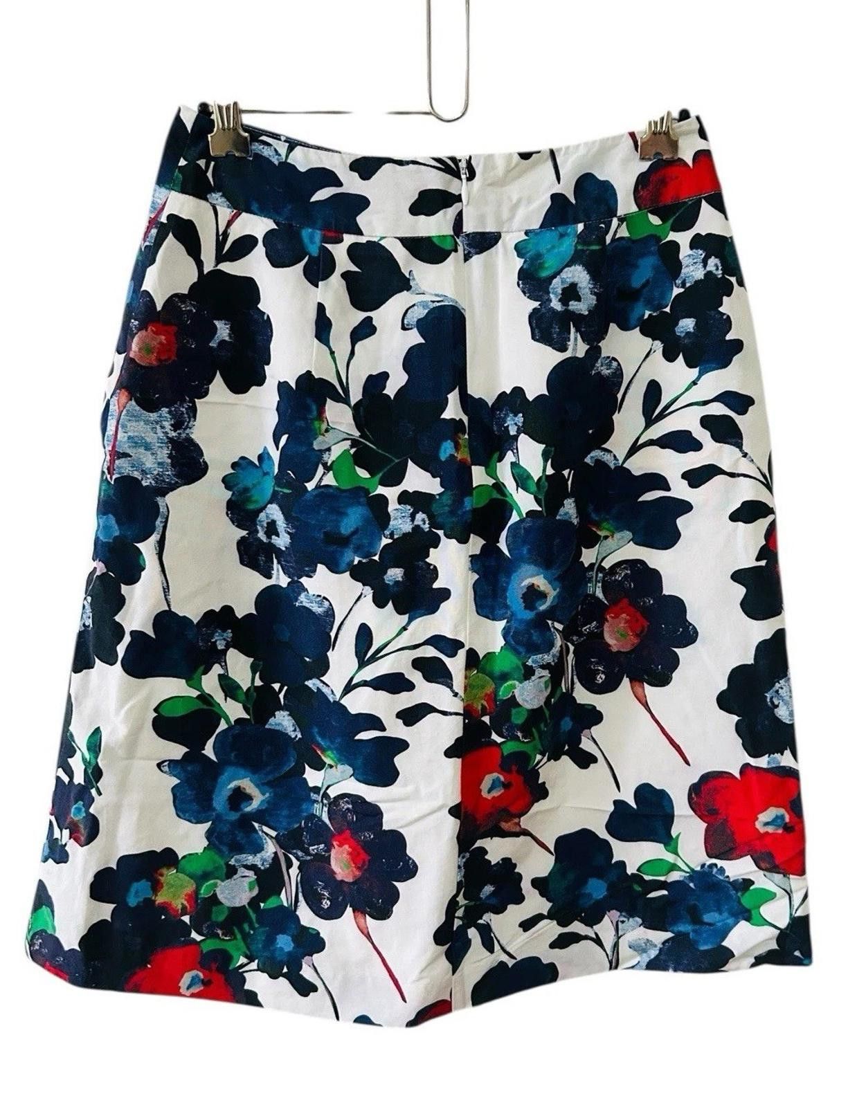 Portland Leather Jacqui E White Floral Skirt Silk Cotton Blend - Size 6 Size 26" / US 2 / IT 38 - 4 Thumbnail
