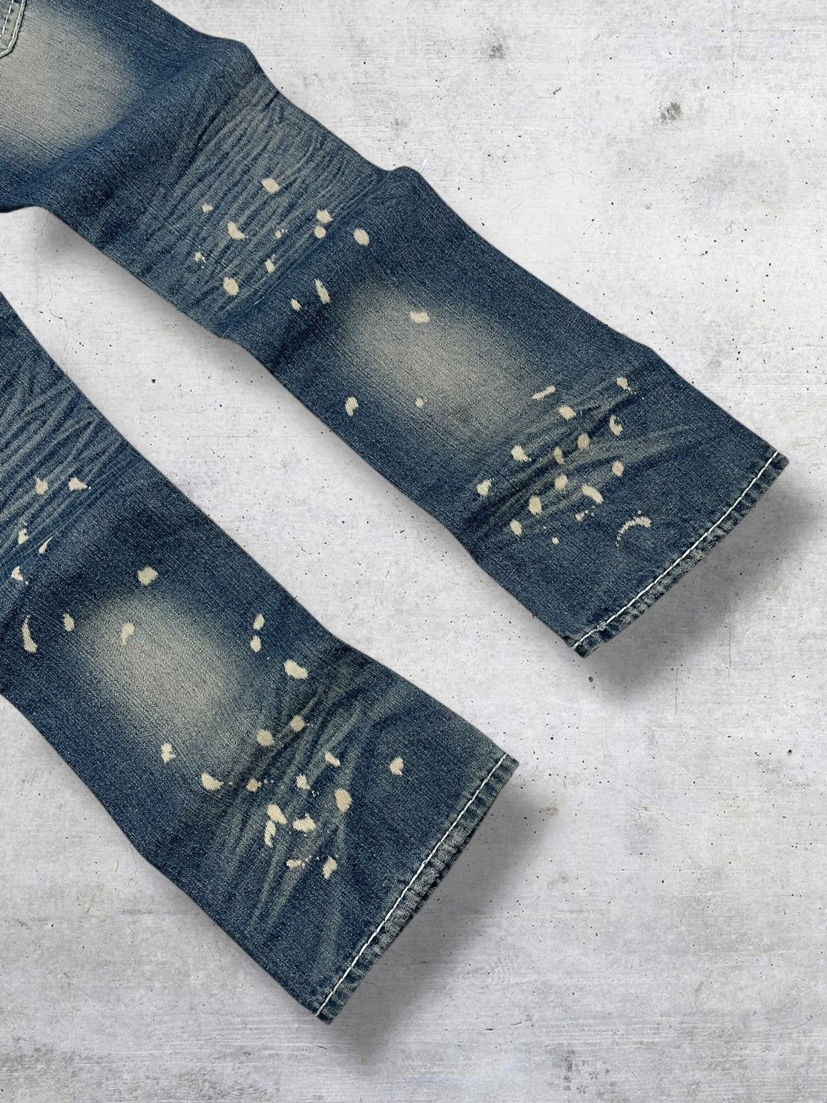 Tornado Mart WHITE METEOR 1990S JAPAN DESIGNER FLARED DISTRESSED DENIM Size US 32 / EU 48 - 11 Thumbnail