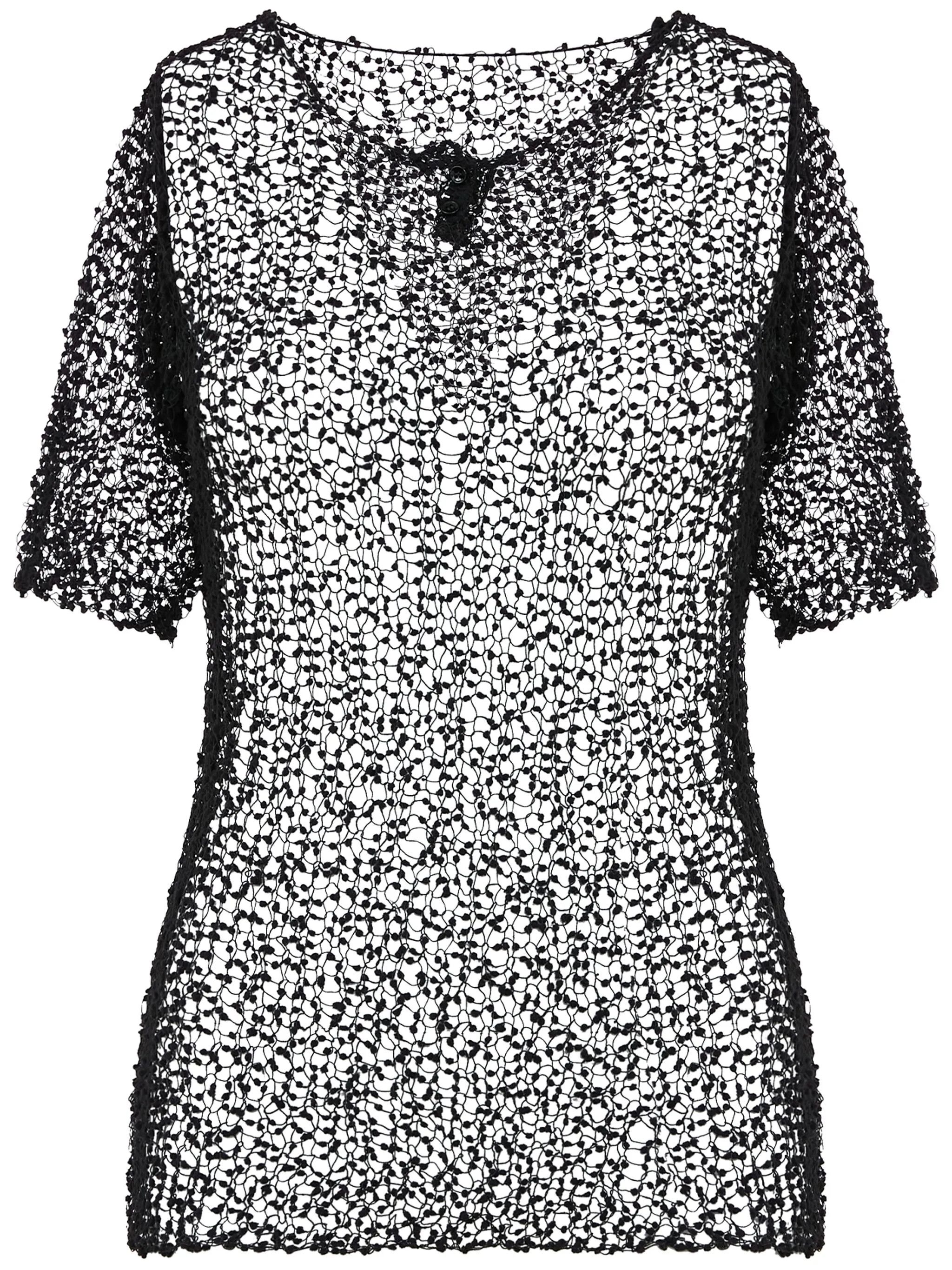 Maison Margiela oc11z1025 Dot Embroidered Semi Sheer Top in Black Size M / US 6-8 / IT 42-44 - 1 Thumbnail
