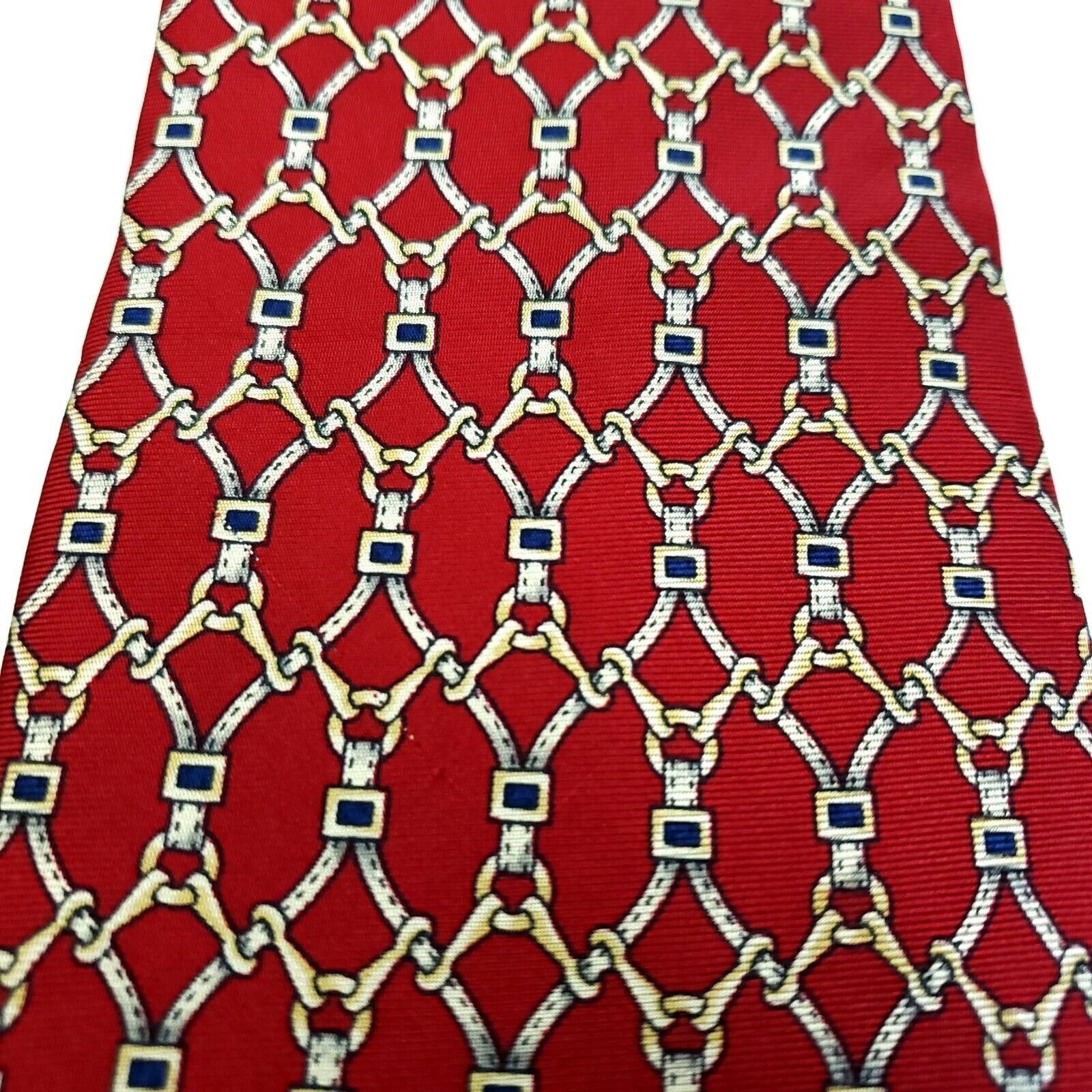 Van Heusen Van Heusen 417 Red Gold Chains Print Short Wide Silk Tie Size ONE SIZE - 2 Thumbnail