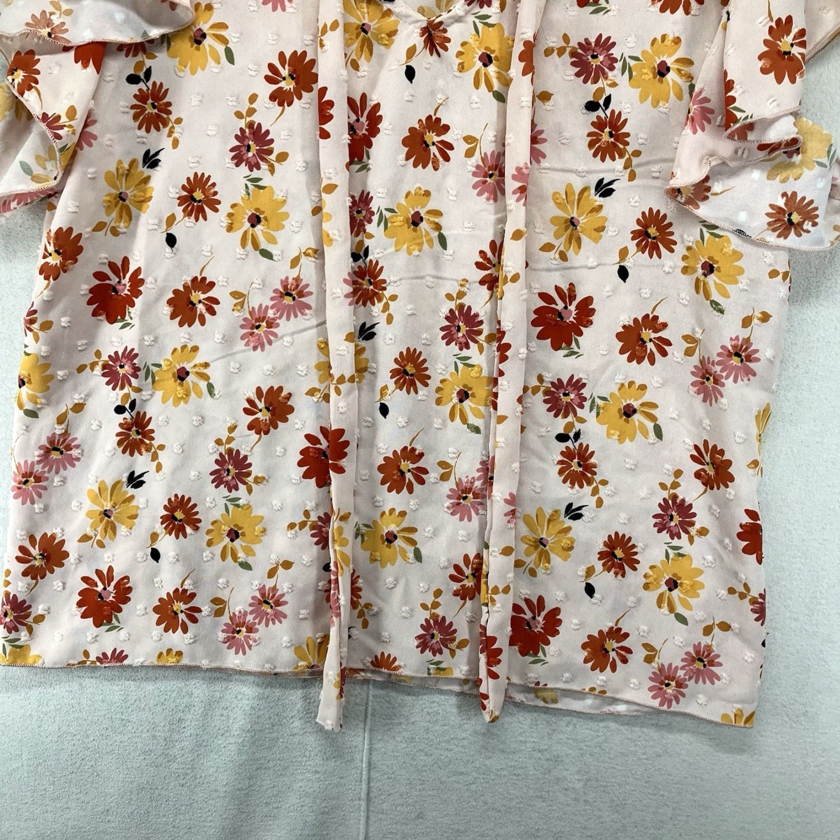Etro VINTAGE Ny Invasion Women's Top Flutter Front Tie V-Neck Floral 90s Bohemian Pink Flutter Sleeve Regular L Blouse Size L / US 10 / IT 46 - 7 Thumbnail