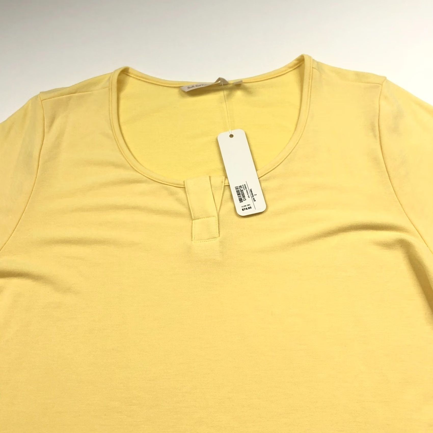 Soft Surroundings Soft Surroundings Portia Top Pullover 1X Yellow Yellow Solid 3/4 Sleeve Round Neck Blouse Womens Plus Casual, Travel 9.25 Size XL / US 12-14 / IT 48-50 - 5 Thumbnail