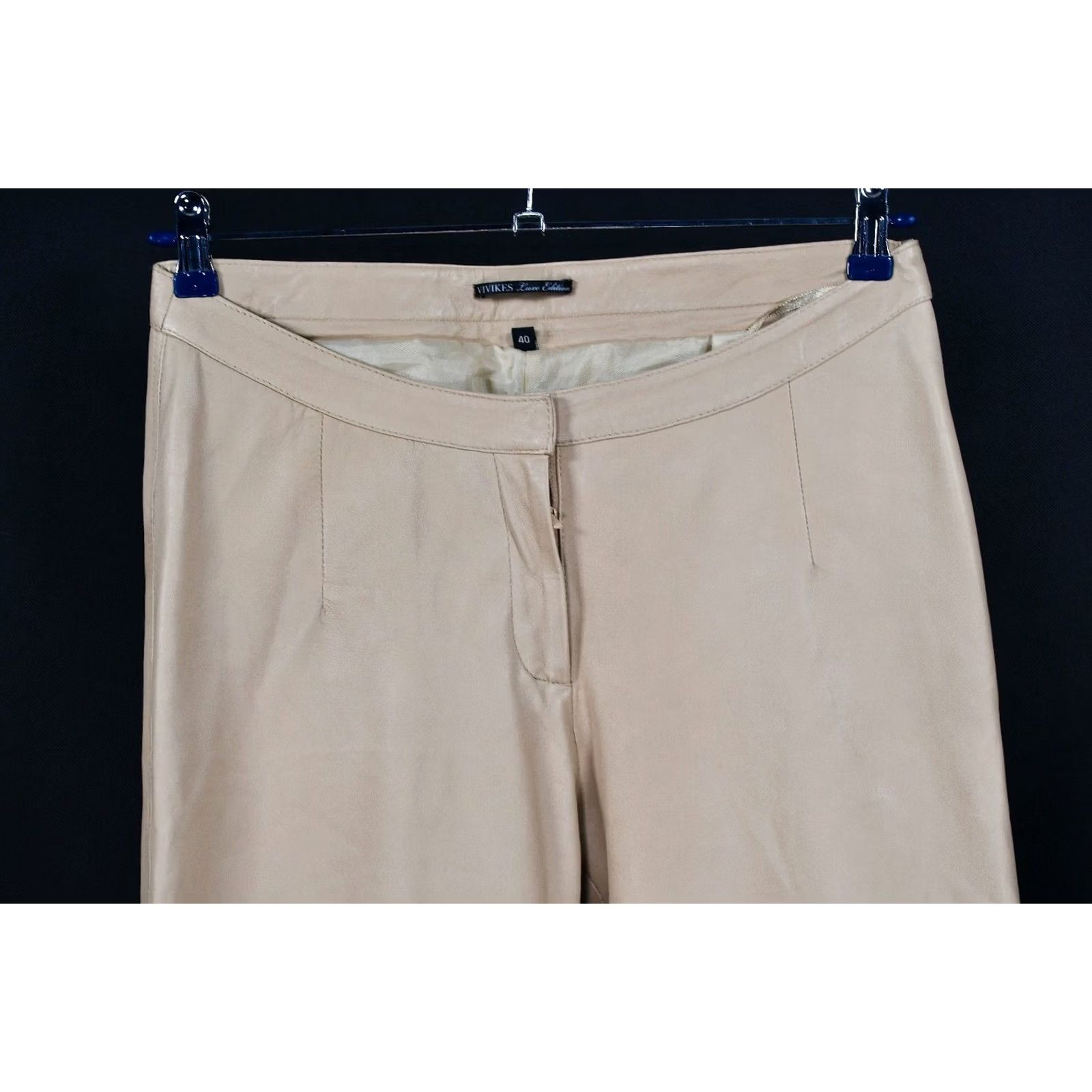 Vintage VIVIKES LUX EDITION PANTS Women's 40 Beige Leather Jeans Comfortable Style Leather Pants 40 Womens Size 27" / US 4 / IT 40 - 2 Thumbnail