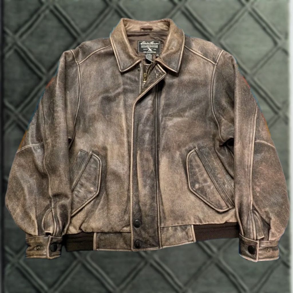Eddie Bauer VINTAGE Eddie Bauer Leather Bomber Jacket Aviator Pilot Zip Flight Patina M Casual Outdoor USA Mens Size US M / EU 48-50 / 2 - 1 Thumbnail