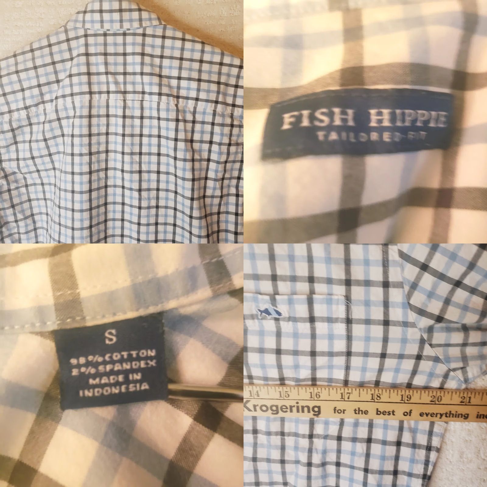 Logo 7 FISH HIPPIE Shirt S Blue Wht Plaid Long Sleeve Button Tailored Fit Fish Logo Mens Size US S / EU 44-46 / 1 - 8 Thumbnail