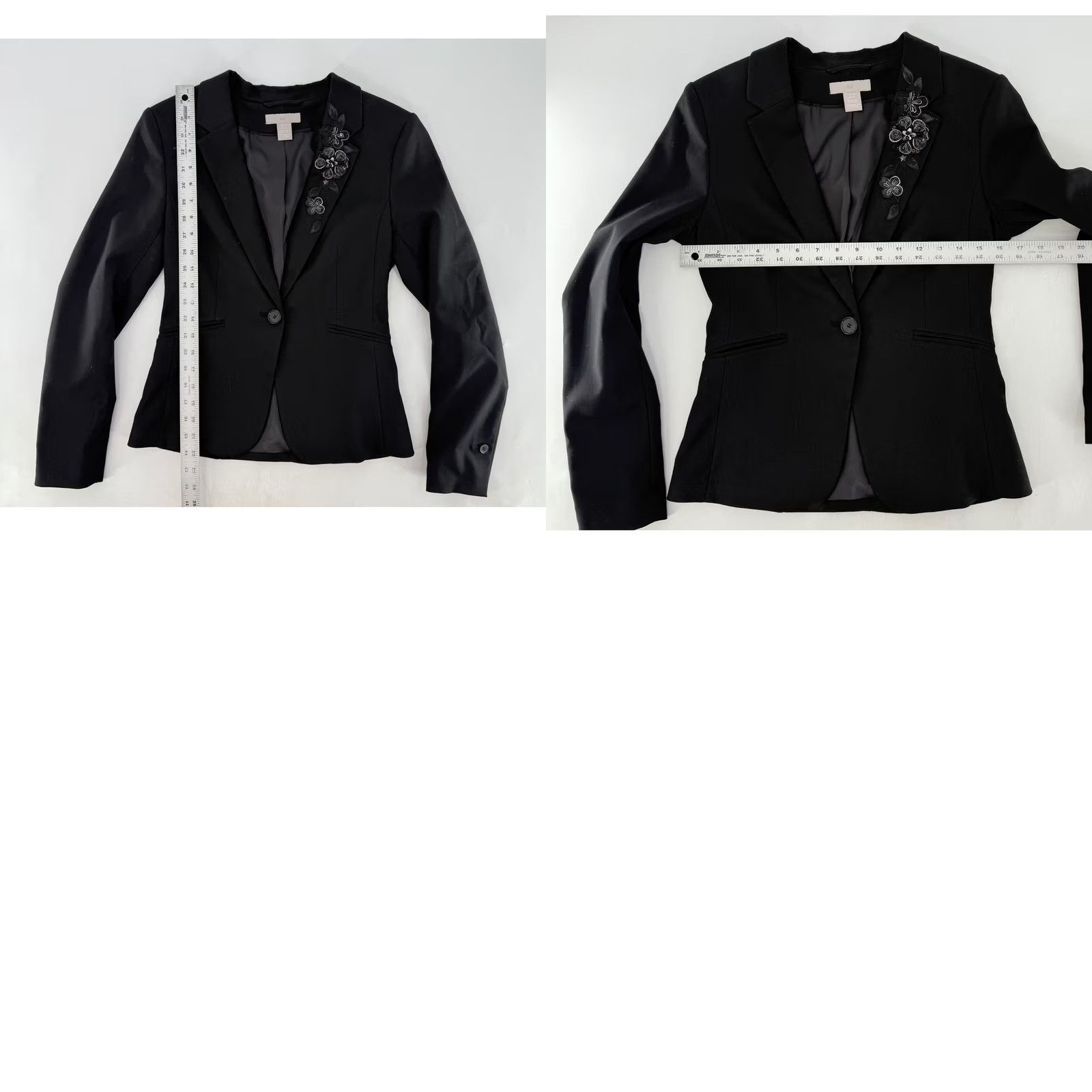 H&M H&M Blazer XS Black Floral Applique Embellished Career Business Coat Jacket Size XS / US 0-2 / IT 36-38 - 8 Thumbnail