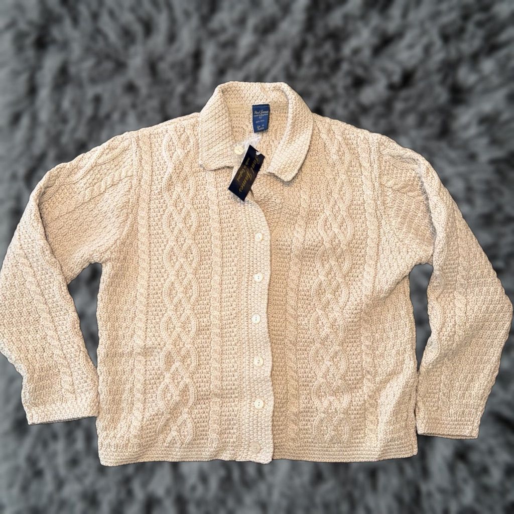 Paul James VINTAGE Paul James Wool Cable Knit Fisherman Cardigan Sweater Womens Large Ivory England Size L / US 10 / IT 46 - 1 Thumbnail