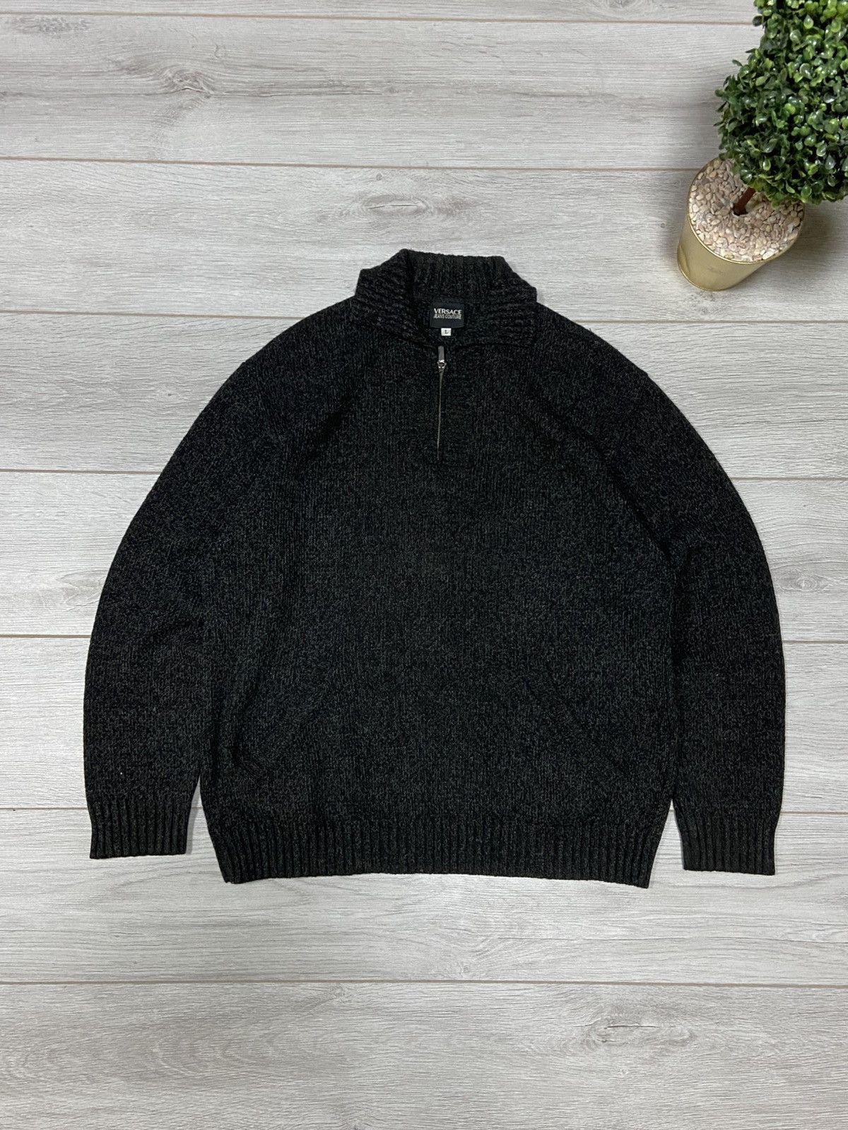 Versace × Versace Jeans Couture × Vintage Versace big logo 1/4 zip wool sweater vintage knitted Size US M / EU 48-50 / 2 - 1 Thumbnail