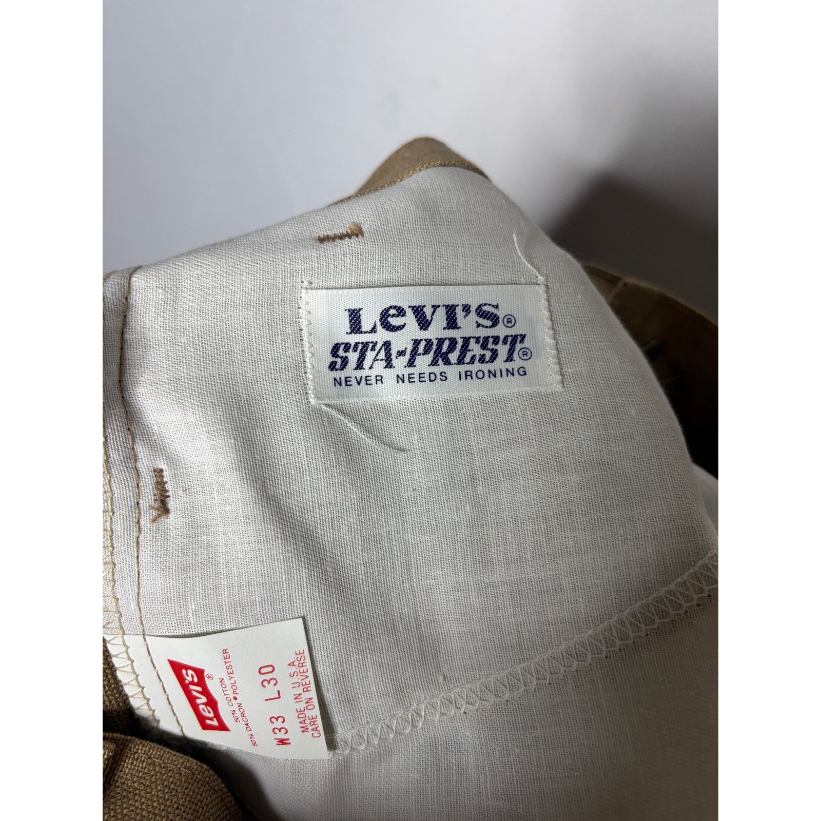 Levi's Vintage 70s Levi’s Sta-Prest khaki Dress Retro Pants 32x30 Size US 32 / EU 48 - 2 Thumbnail