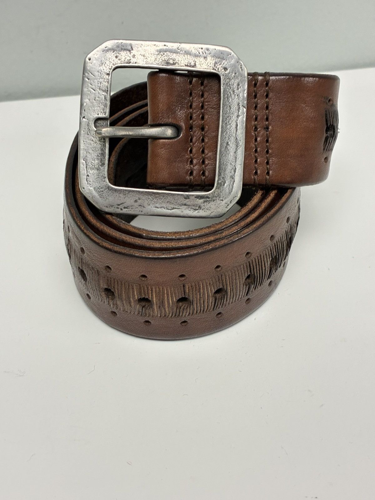 John Varvatos Brown Leather Belt Size 34 Size 34 - 8 Thumbnail