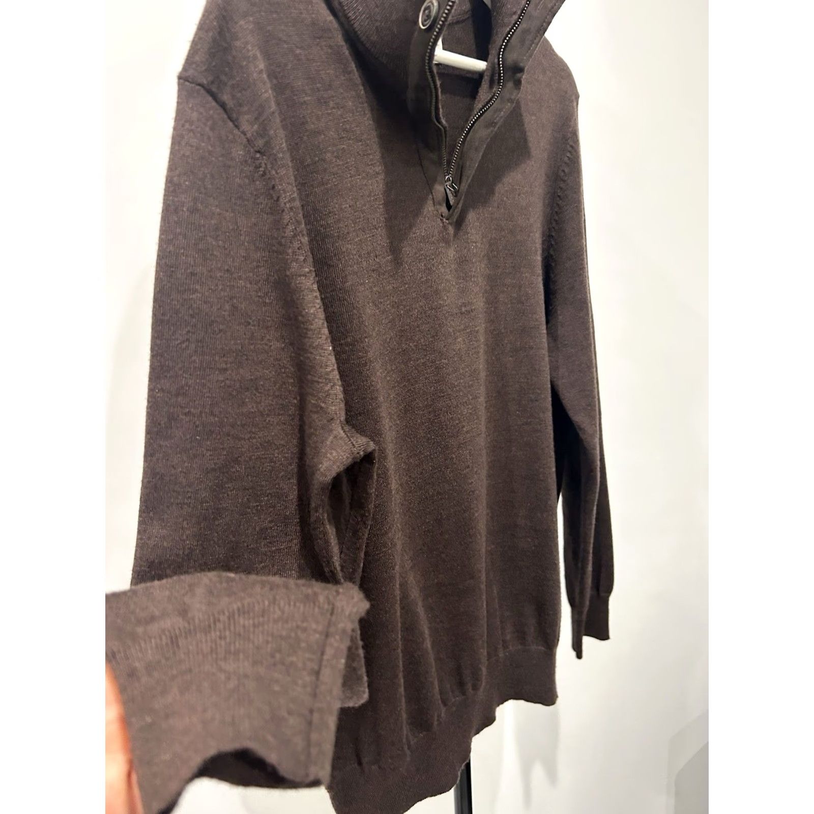 Joseph Abboud Joseph Abboud Mens Merino Wool Blend 1/4 Zip Long Sleeve Sweater Size L Brown Elbow Pad Mock Neck Pullover (Regular) Size US L / EU 52-54 / 3 - 3 Thumbnail