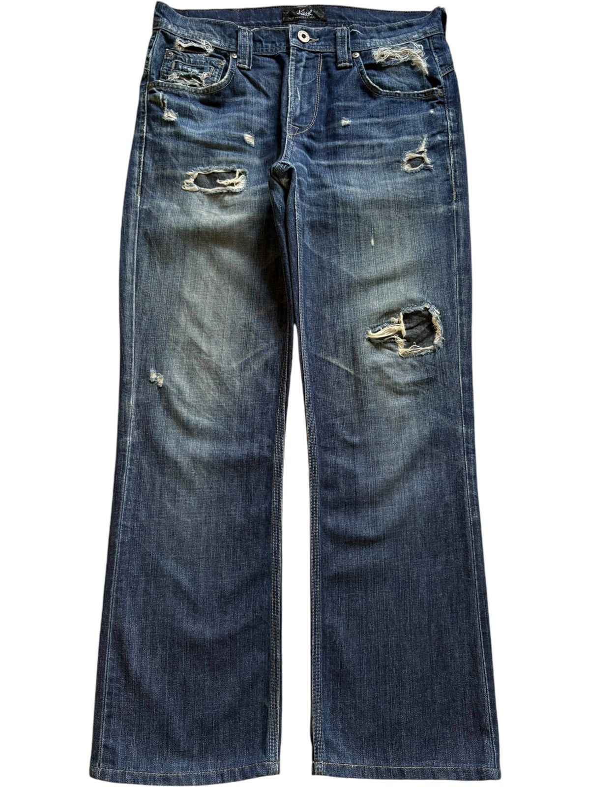 Vintage Japanese Brand Blue Wash Distressed Bootcut Jeans