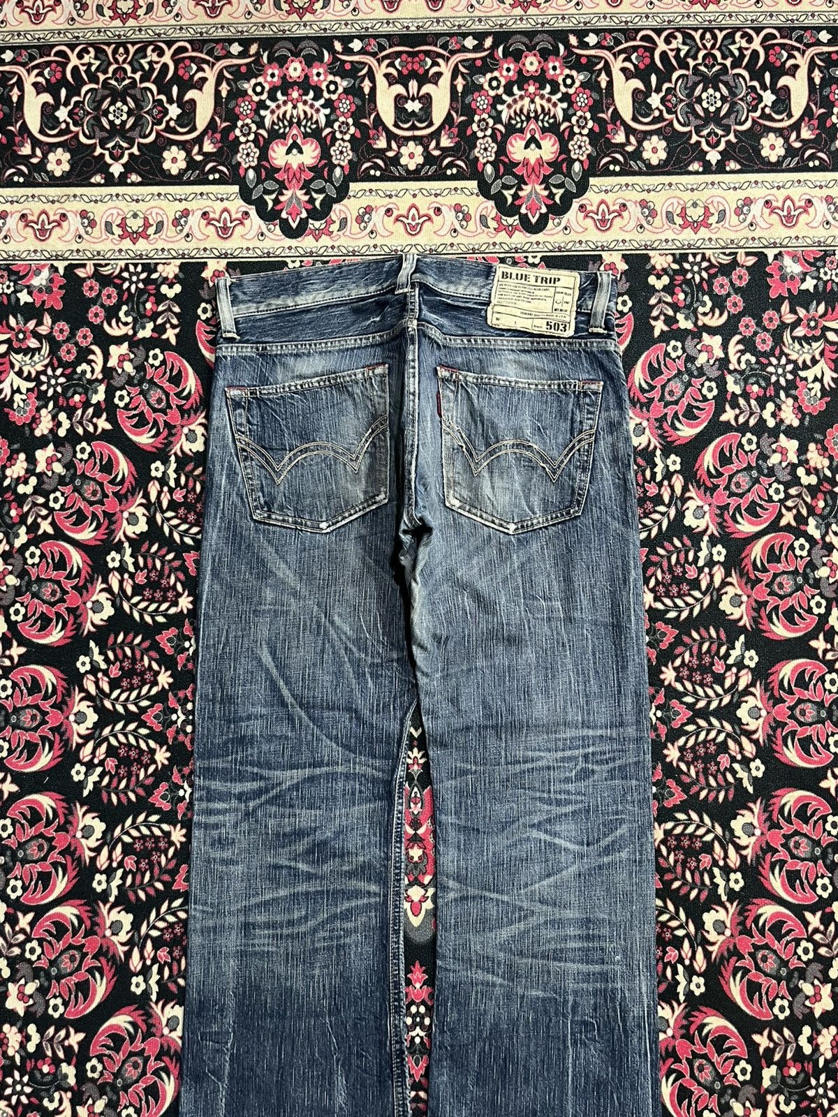 Edwin Edwin 503 Blue Trip Blue Faded Washed Ripped Flare Jeans Size US 32 / EU 48 - 6 Thumbnail