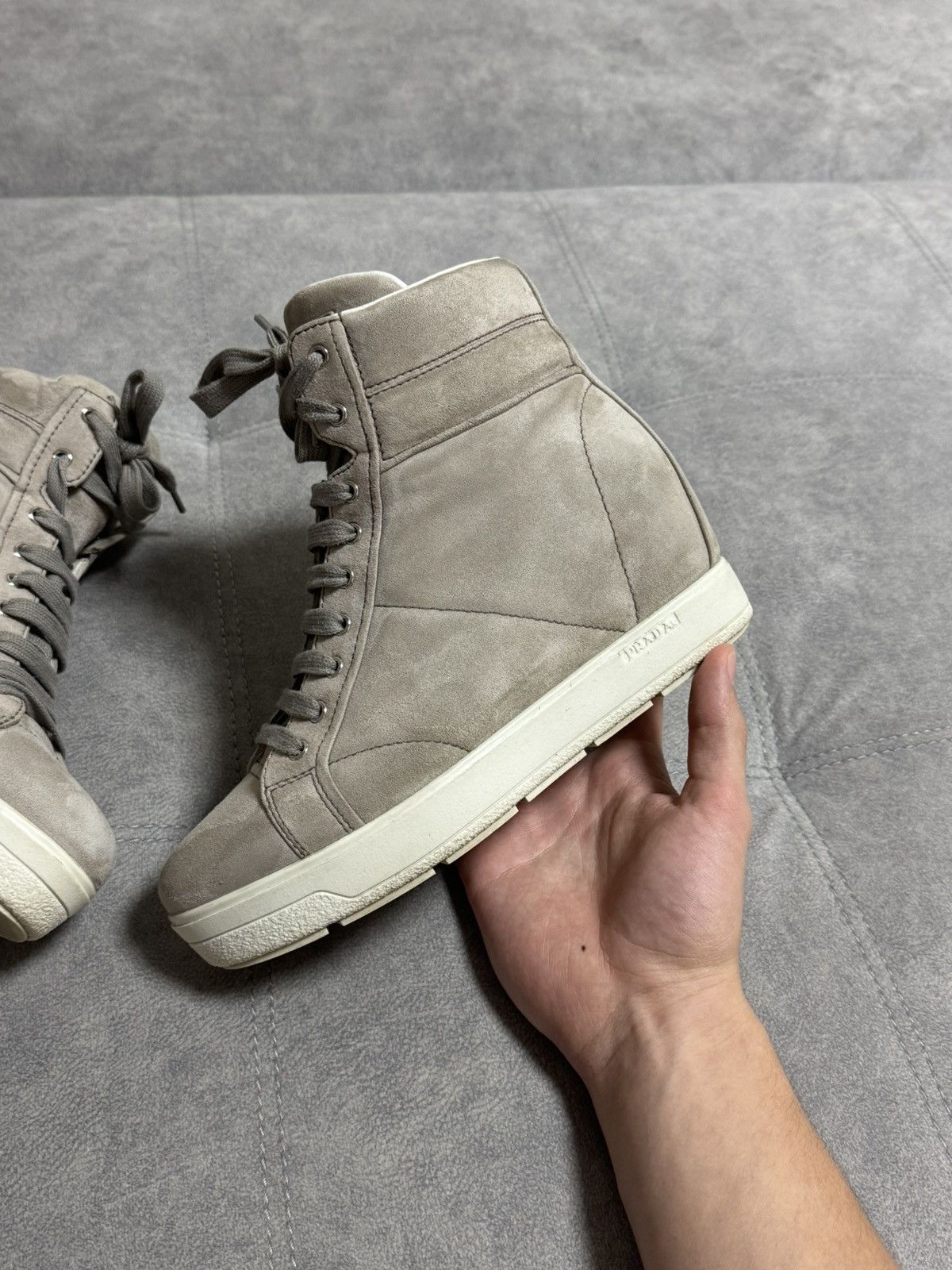 Prada Prada Women's Suede High Top Wedge Half Ankle Boots Z4112 Size US 7.5 / IT 37.5 - 9 Thumbnail