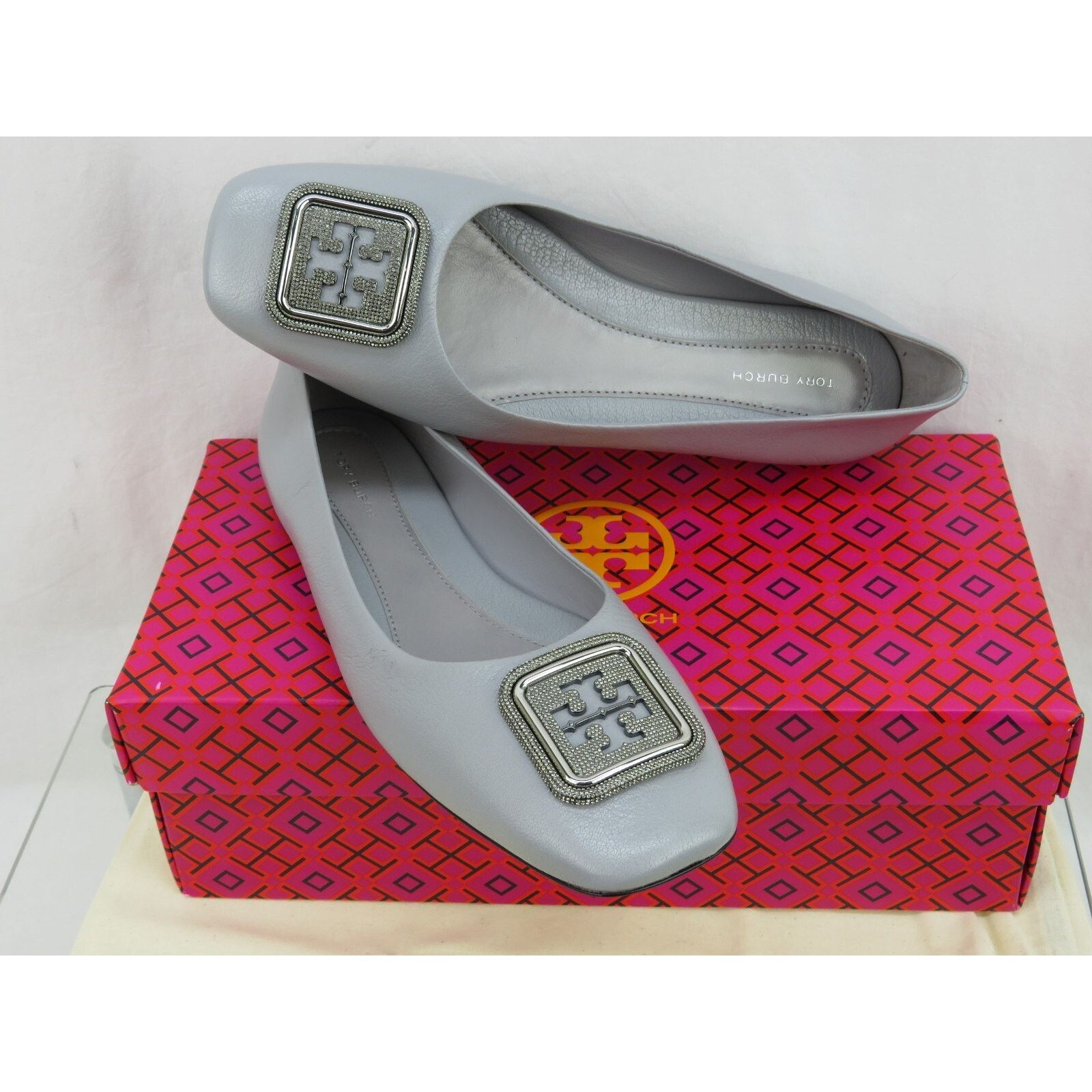 Tory Burch TORY BURCH GEORGIA GRAY LEATHER LOGO GRYSTALS REVA FLATS 11 Size US 11 / IT 41 - 8 Thumbnail