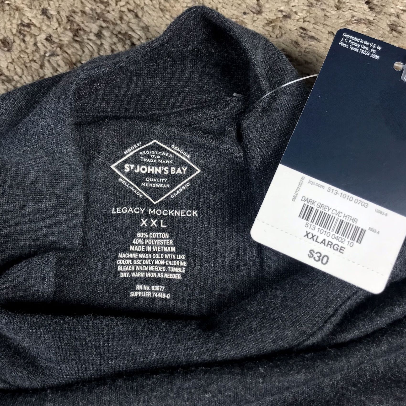 Vintage St. John's Bay Men's 2XL Dark Gray Mockneck Long Sleeve T-Shirt Size US XXL / EU 58 / 5 - 2 Thumbnail
