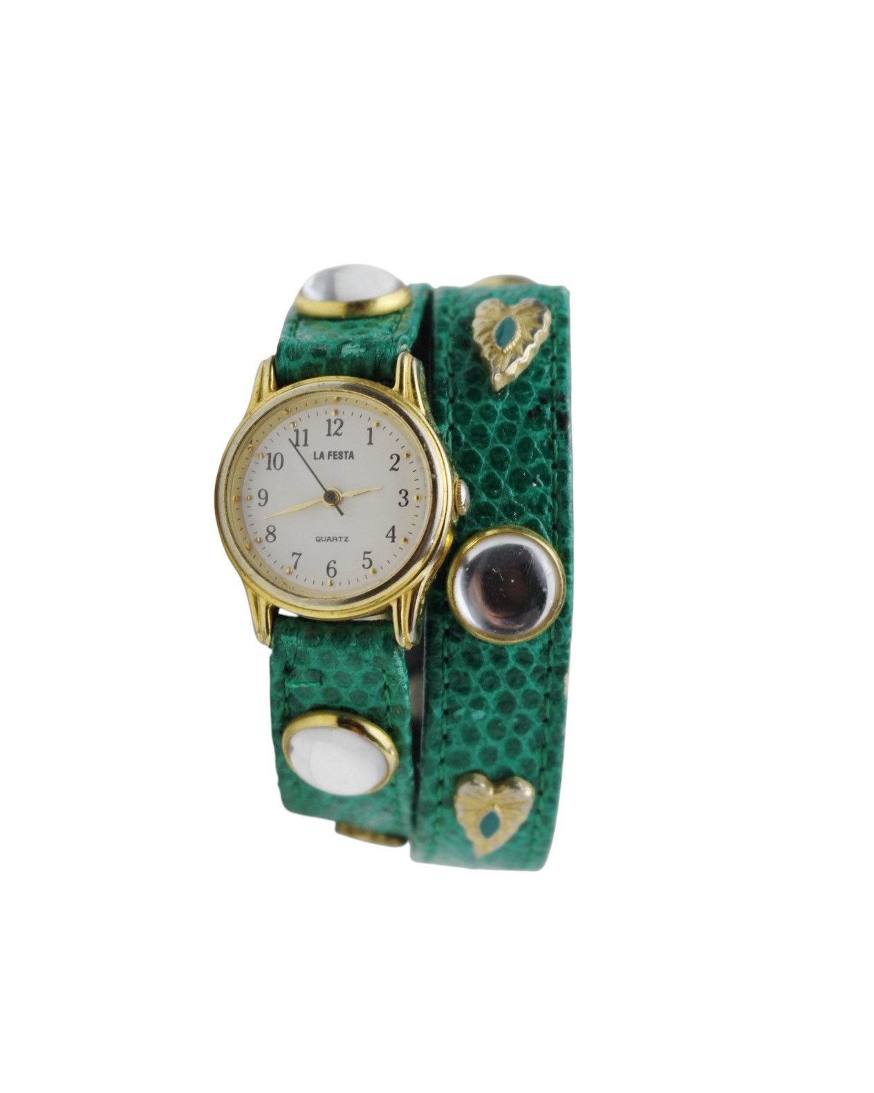 Vintage 1990S LA FESTA DESIGNER JAPAN GREEN EMBELLISHED STRAP WATCH Size ONE SIZE - 1 Thumbnail