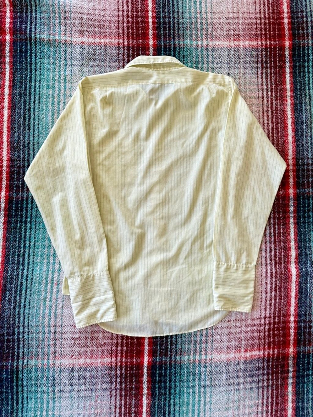 Vintage 50s Yellow/Green Stripe French Cuff Dress Shirt L Size L / US 10 / IT 46 - 3 Thumbnail