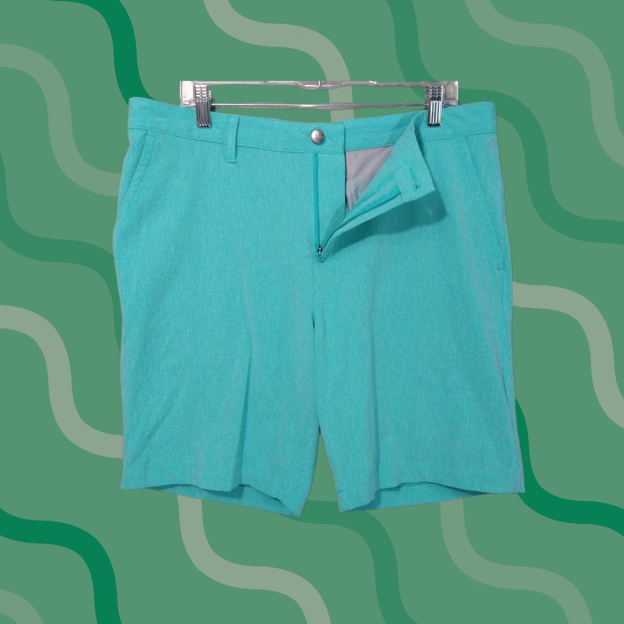 Adidas Adidas Shorts Mens 34 Turquoise Crosshatch Mid Rise Flat Front Golf Stretch Size US 34 / EU 50 - 1 Thumbnail
