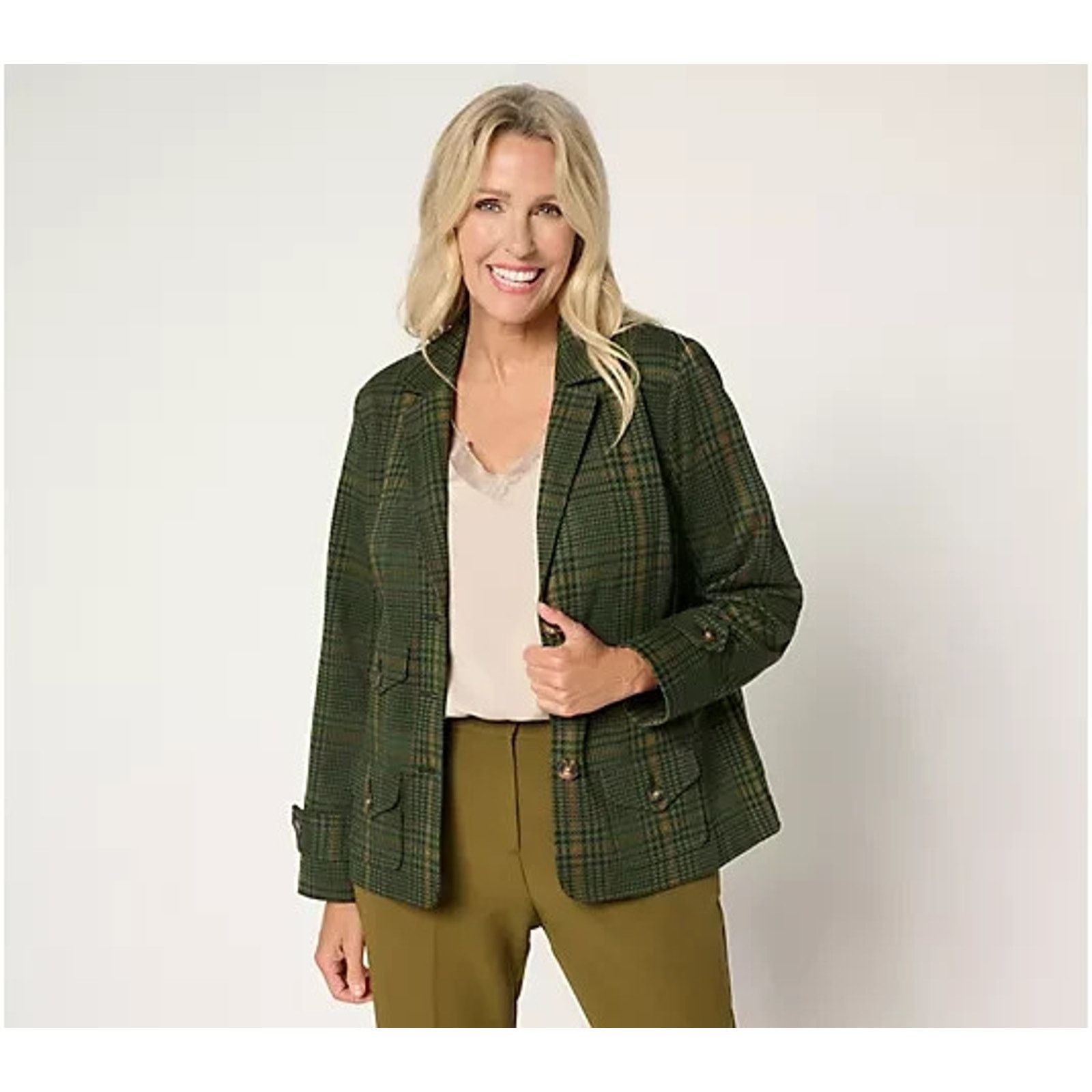 Laura Ashley Joan Rivers Knit Glen Plaid Collared Jacket Junipe S A702865 Size S / US 4 / IT 40 - 2 Thumbnail