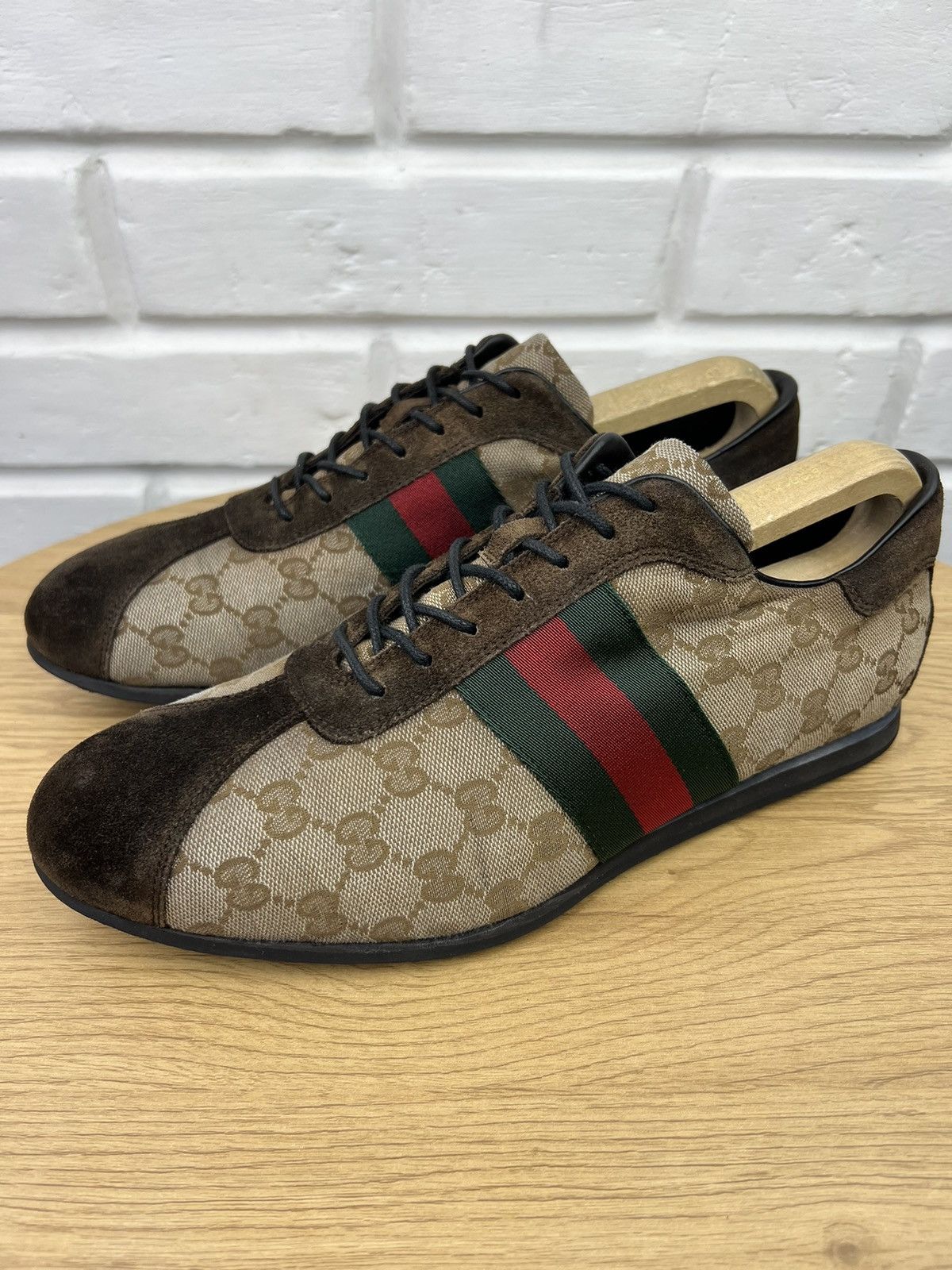 Gucci GUCCI Sneakers Low Top Shoes GG Monogram Web Stripe Beige Size US 9.5 / EU 42-43 - 2 Thumbnail