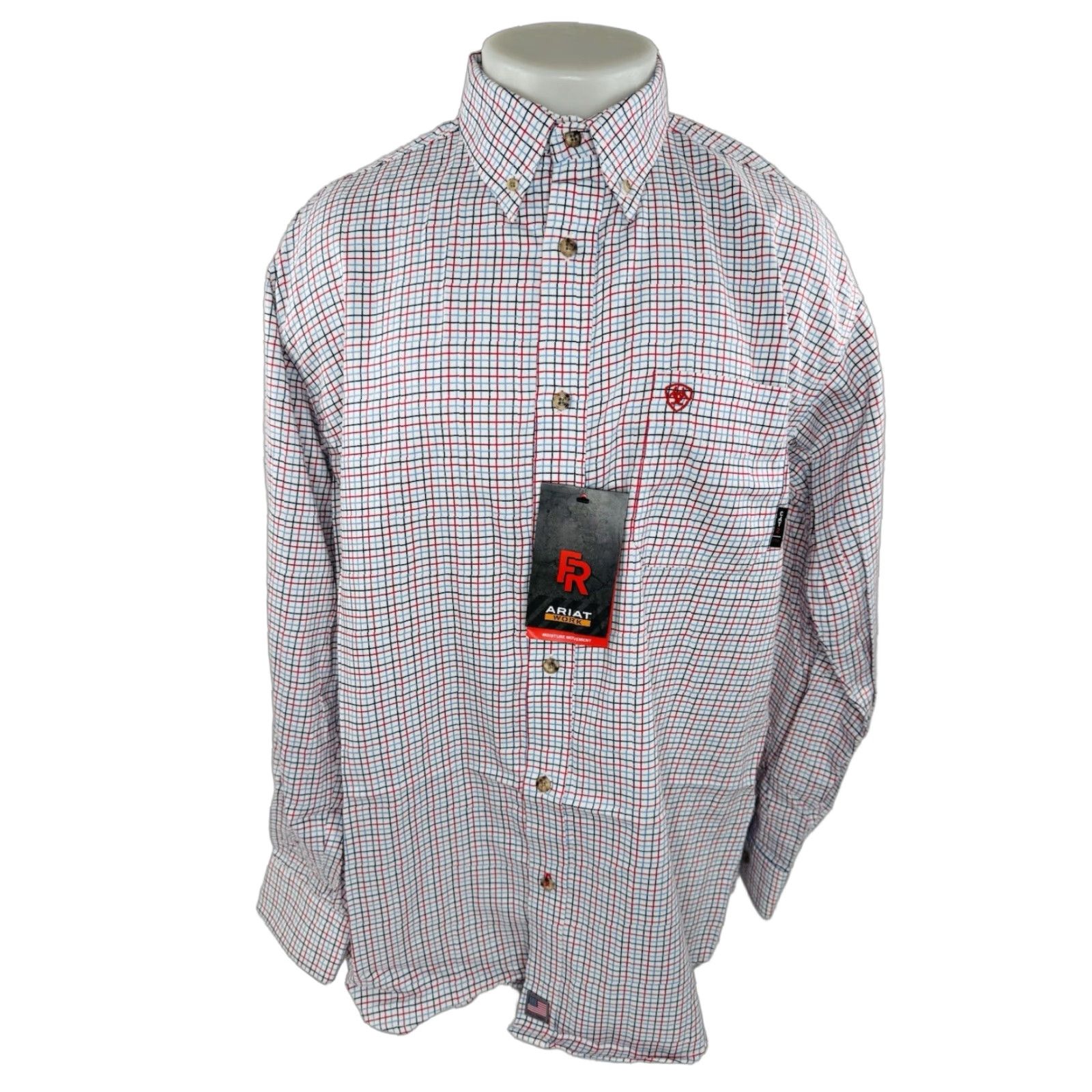 Ariat Ariat FR - New w Tag Flame Resistant L Gauge Work Shirt Shirt Mens L Red / Blue / White N/A Size US L / EU 52-54 / 3 - 1 Thumbnail