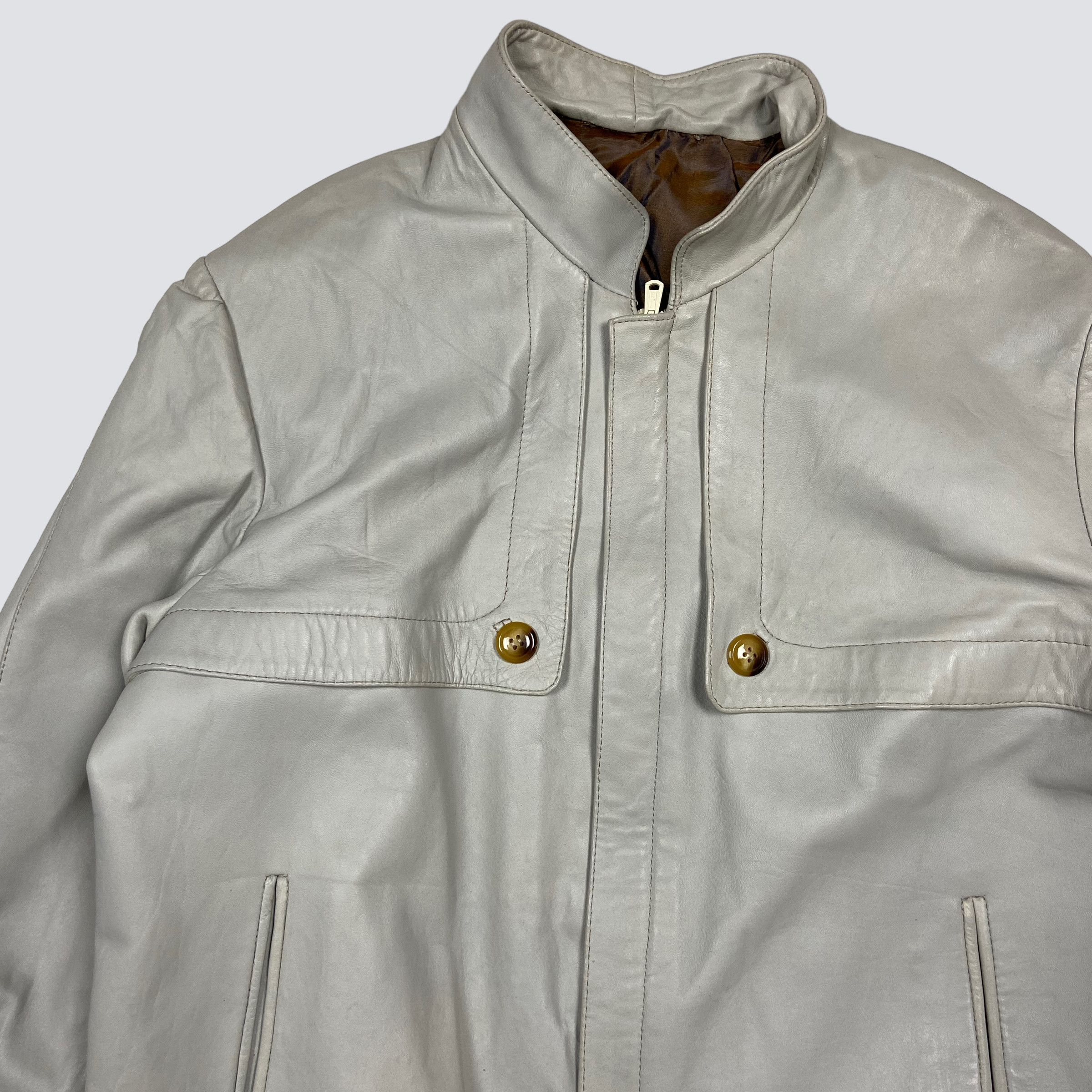 Vintage 1990s VINTAGE MINIMALISTIC ARCHIVE LEATHER JACKET - № 2102 Size US M / EU 48-50 / 2 - 3 Thumbnail