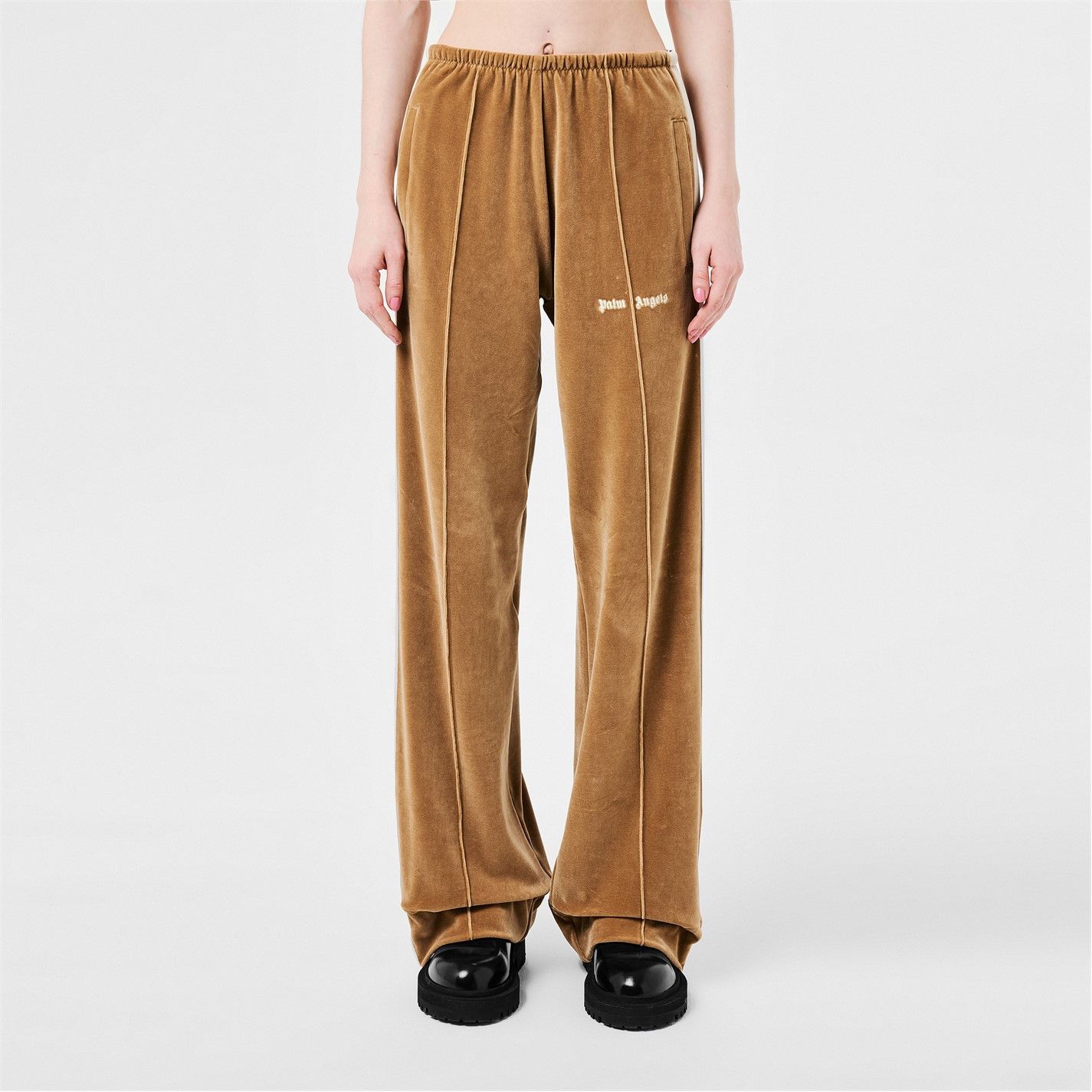 Palm Angels o1g2r1mq0325 Velvet Loose Track Pant in Brown & White Size 27" / US 4 / IT 40 - 1 Thumbnail