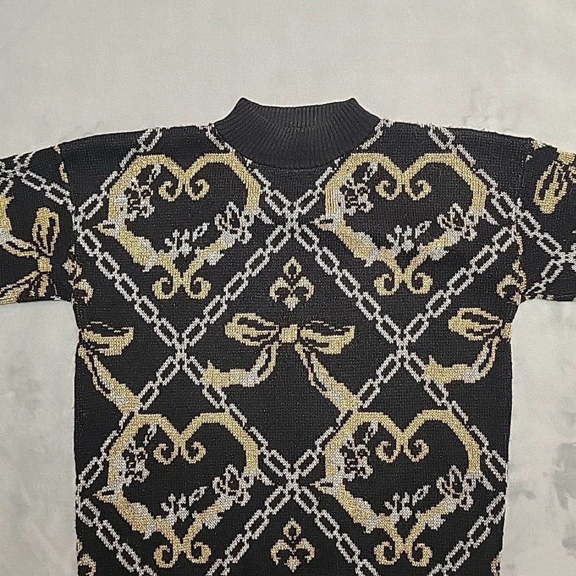 Vintage VTG Dana Scott Sweater Womens Large Black Gold Lurex Knit 80s Glam Made in USA Sleeved Long Geometric Pattern Knit Pullover Casual Shirts Womens Size L / US 10 / IT 46 - 2 Thumbnail