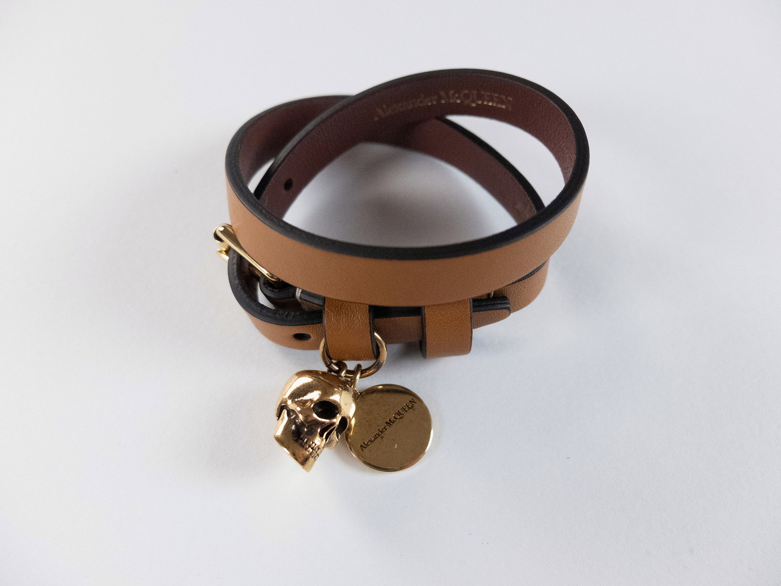 Alexander McQueen ALEXANDER MCQUEEN brown double wrap leather skull bracelet q Size ONE SIZE - 2 Thumbnail