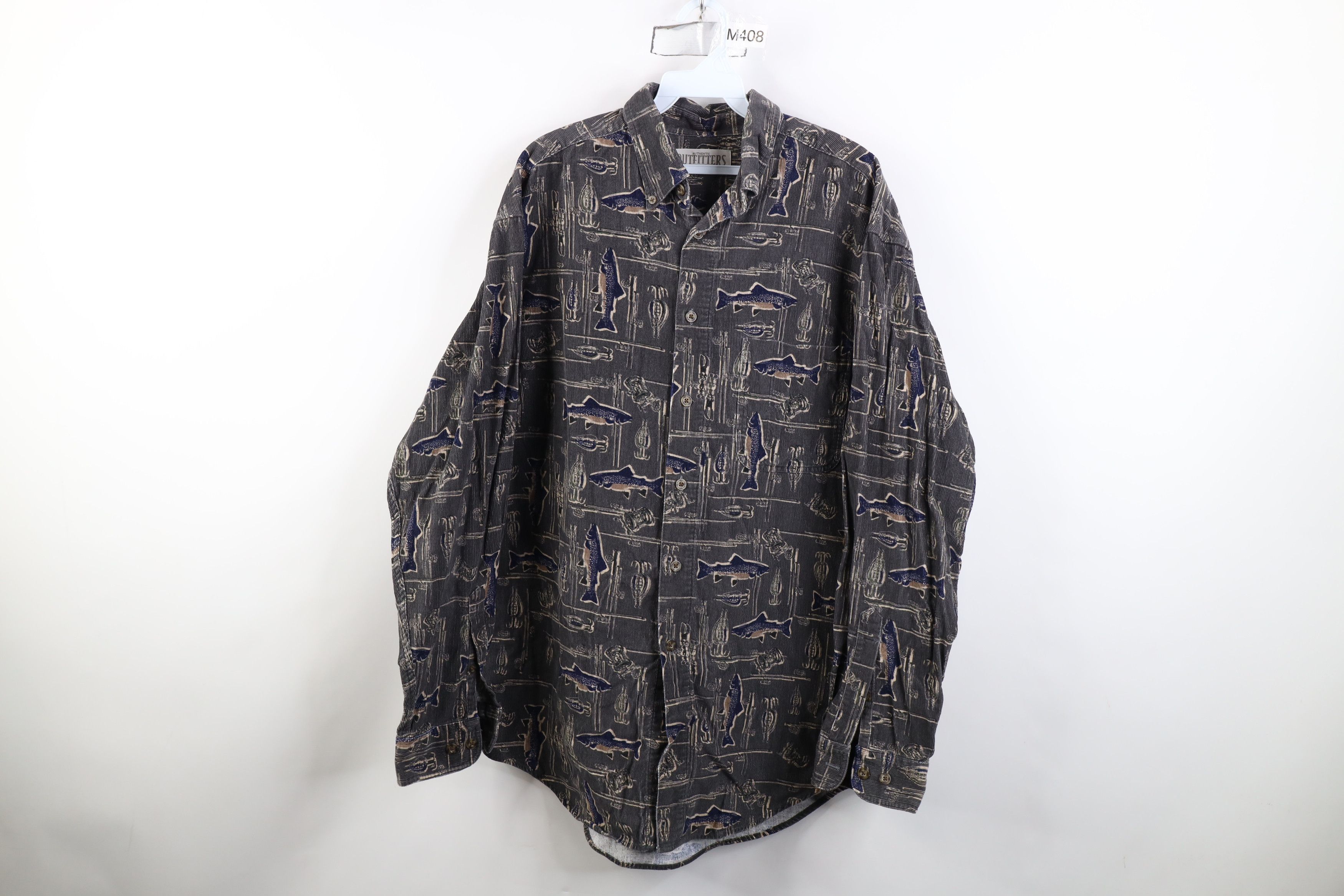 Vintage Vintage 90s Y2K Streetwear Print Corduroy Button Down Shirt Size US L / EU 52-54 / 3 - 1 Thumbnail