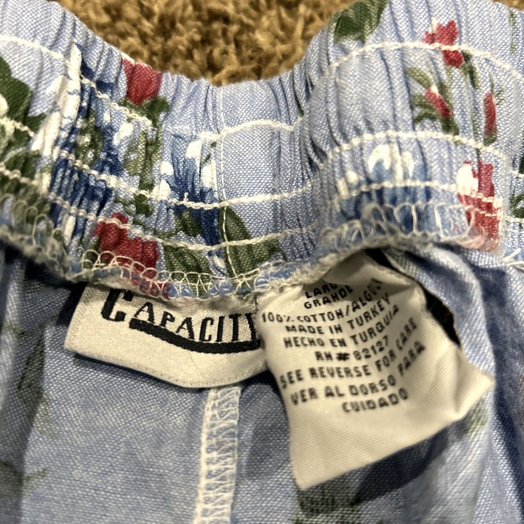 Vintage VTG Capacity Shorts Womens L Floral Blue Knit 100% Cotton High Rise Drawstring Casual 80s Spring Summer Flores Womens Size 36" / US 14 / IT 50 - 2 Thumbnail