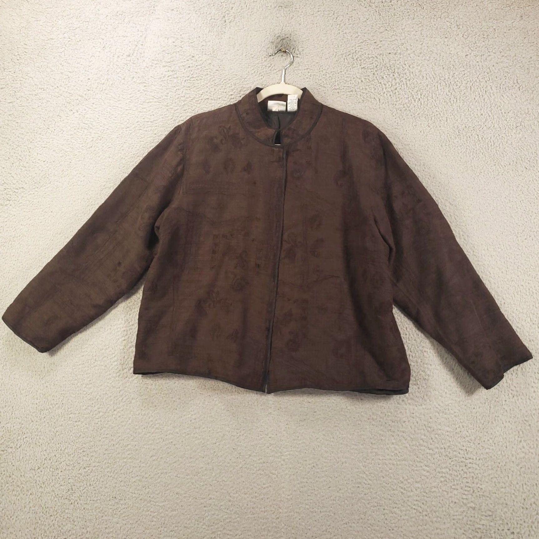 Vintage VINTAGE Chico's Women's Silk Cardigan Jacket Long Sleeve Brown Embroidered Paisley 2-Button Fall Winter Spring Summer Classic Size L / US 10 / IT 46 - 4 Thumbnail