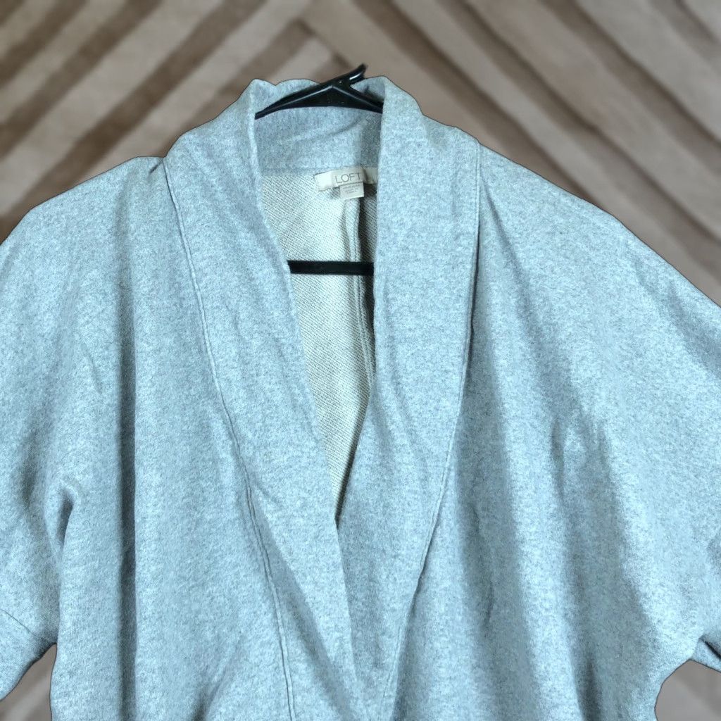 Ann Taylor VINTAGE LOFT Womens Cardigan Gray Open Front 3/4 Sleeve Cotton Blend One Size Cardigan, Knit, Solid, Casual, Workwear, Regular, Women Size ONE SIZE - 1 Thumbnail