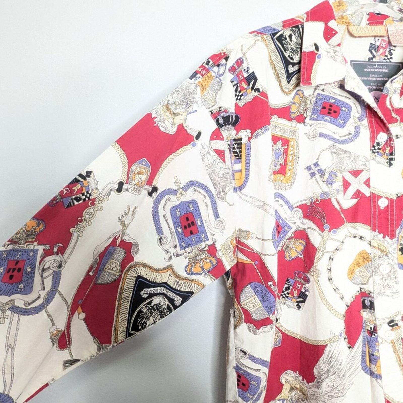 Vintage Vintage 90s Long Sleeve Royal Crest Shield Pattern Button Up Size L / US 10 / IT 46 - 4 Thumbnail
