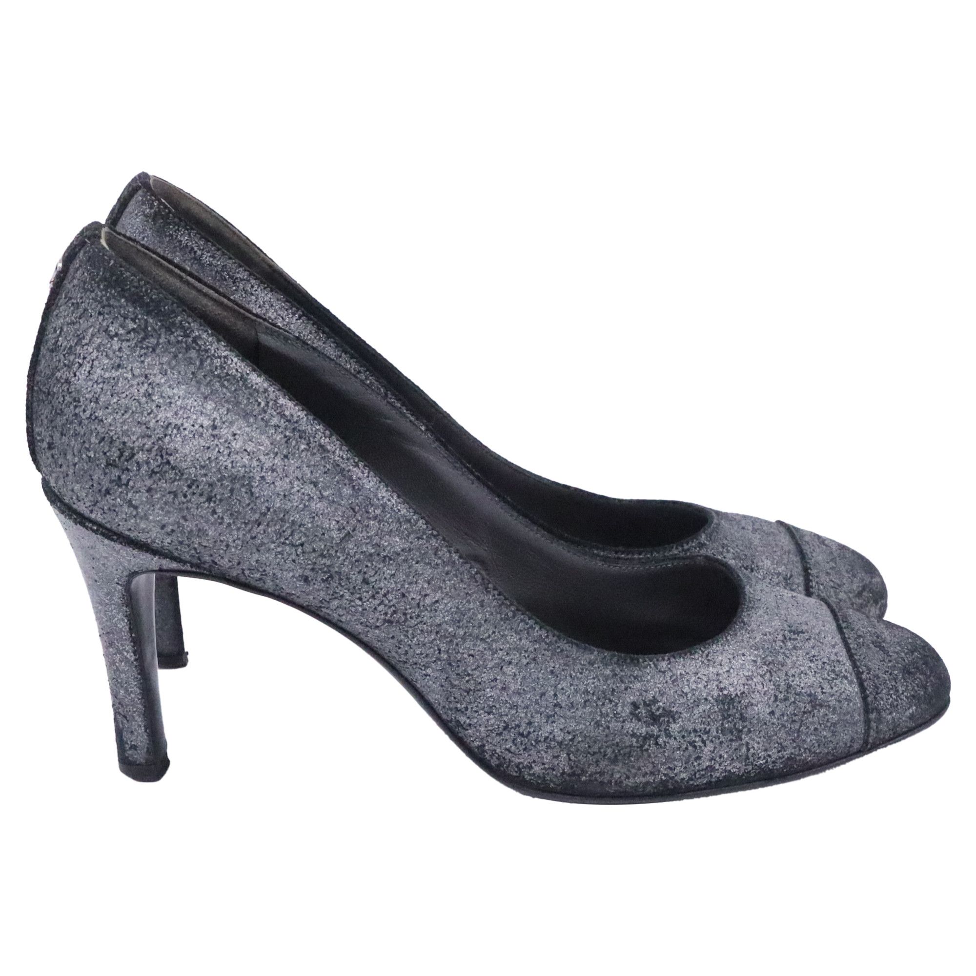 Chanel Chanel CC Distressed Accent Pumps in Grey Suede Size US 7.5 / IT 37.5 - 1 Thumbnail