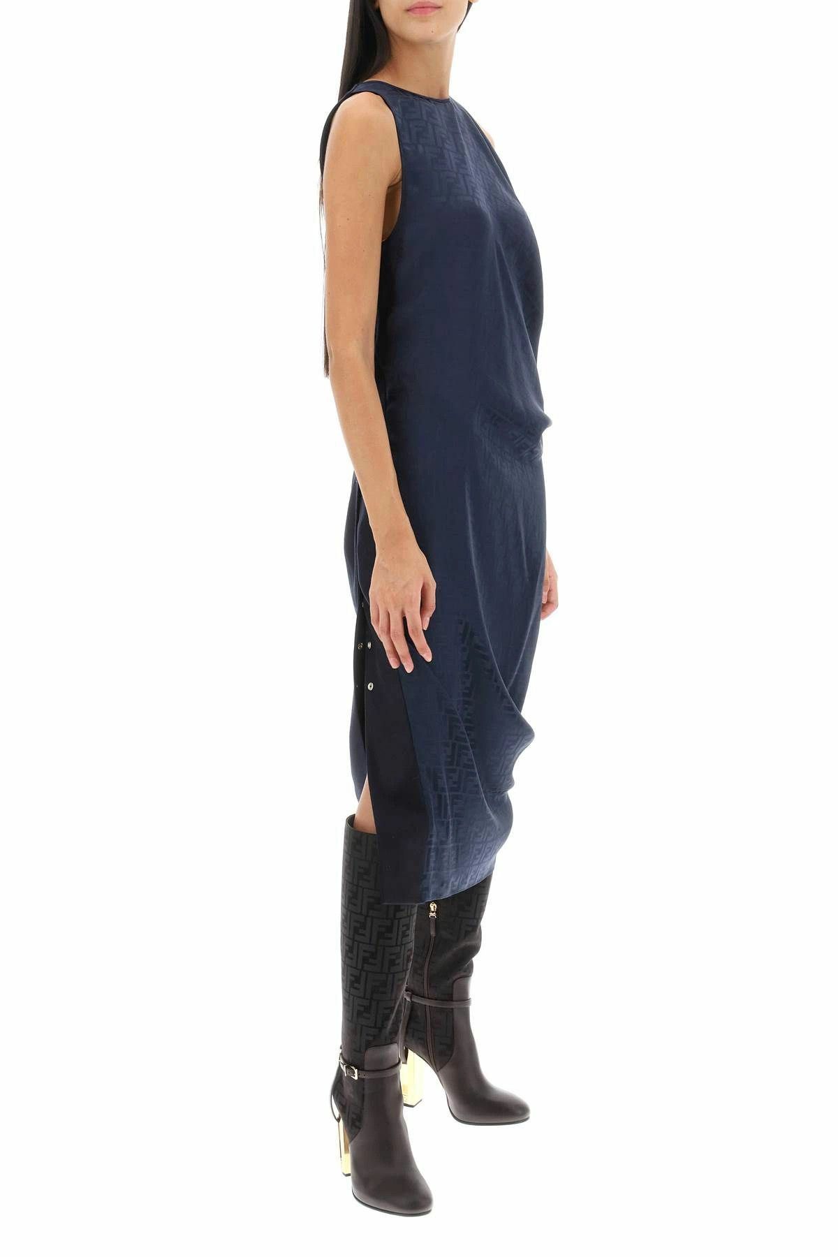 Fendi o1B3y1r0326 Midi Dress in Midnight Blue Size L / US 10 / IT 46 - 2 Thumbnail