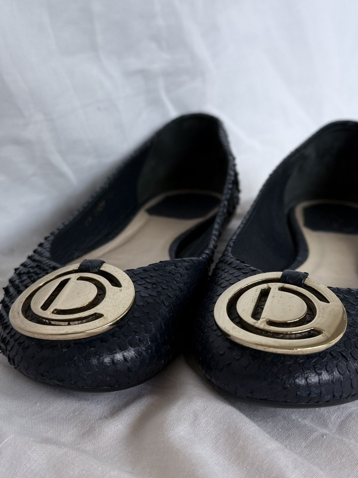Dior × Vintage Dior Snakeskin Pattern Leather Navy LOGO CD ballet flats Size US 6 / IT 36 - 4 Thumbnail
