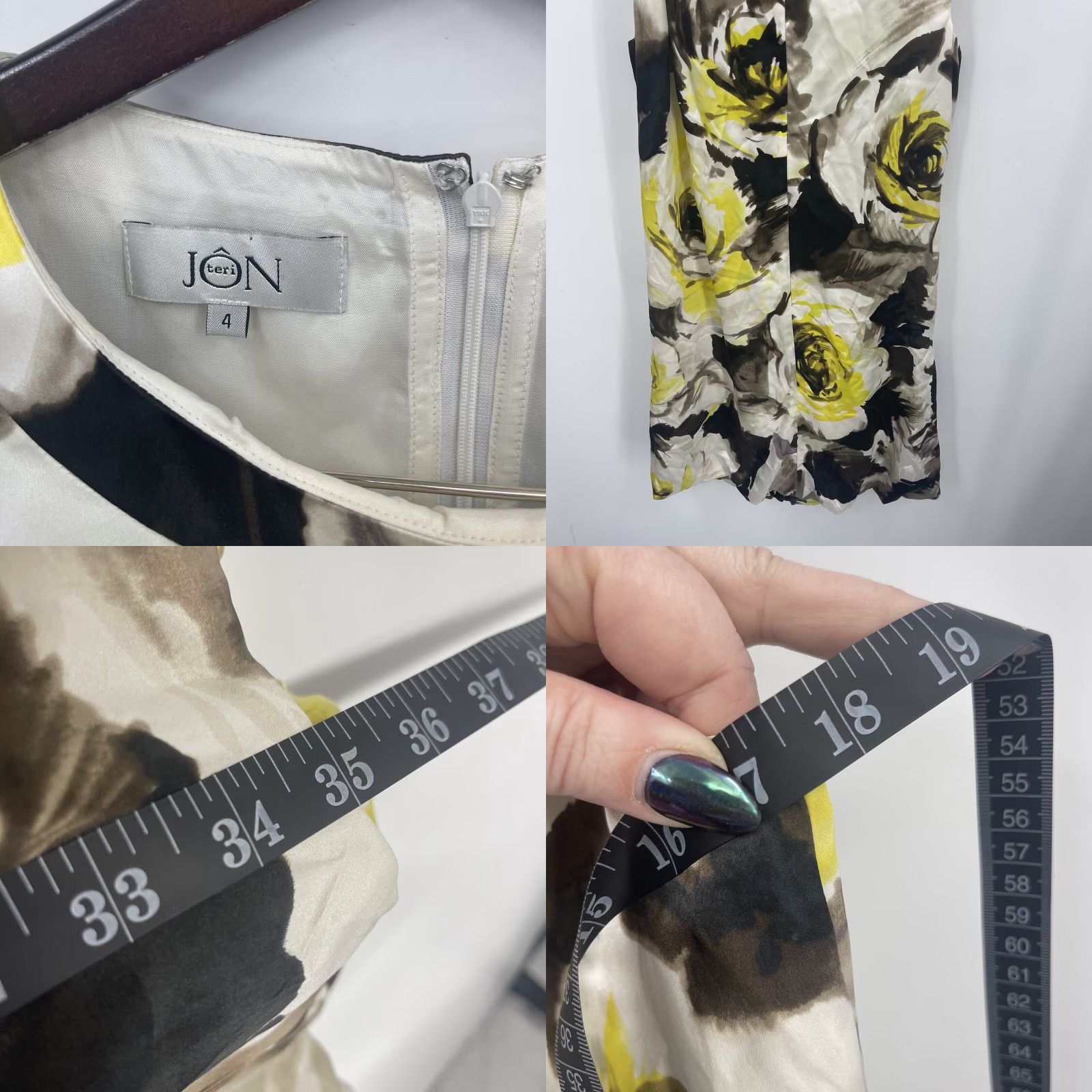 Vintage Rickie Freeman Teri Jon Dress Womens 4 Silk Yellow Bubble Mini Sundress Boat Neck Sleeveless Zip Floral 90s Theme Womens Size S / US 4 / IT 40 - 8 Thumbnail