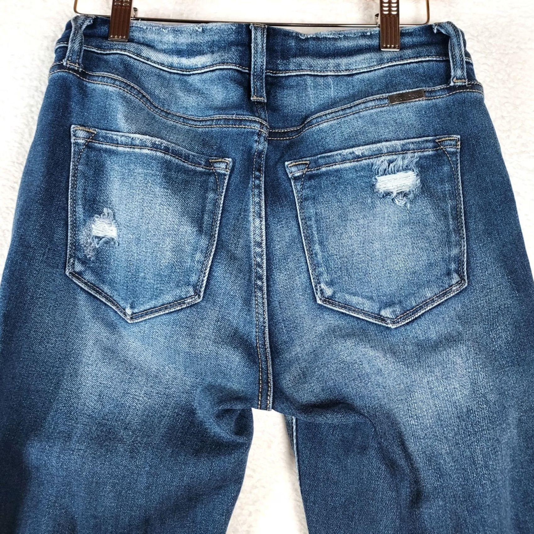 Vintage KanCan Jeans 27 Medium Wash Distressed Stretch Denim Jeans Raw Hem Women Regular Straight 5-Pocket Zip Size 27" / US 4 / IT 40 - 6 Thumbnail