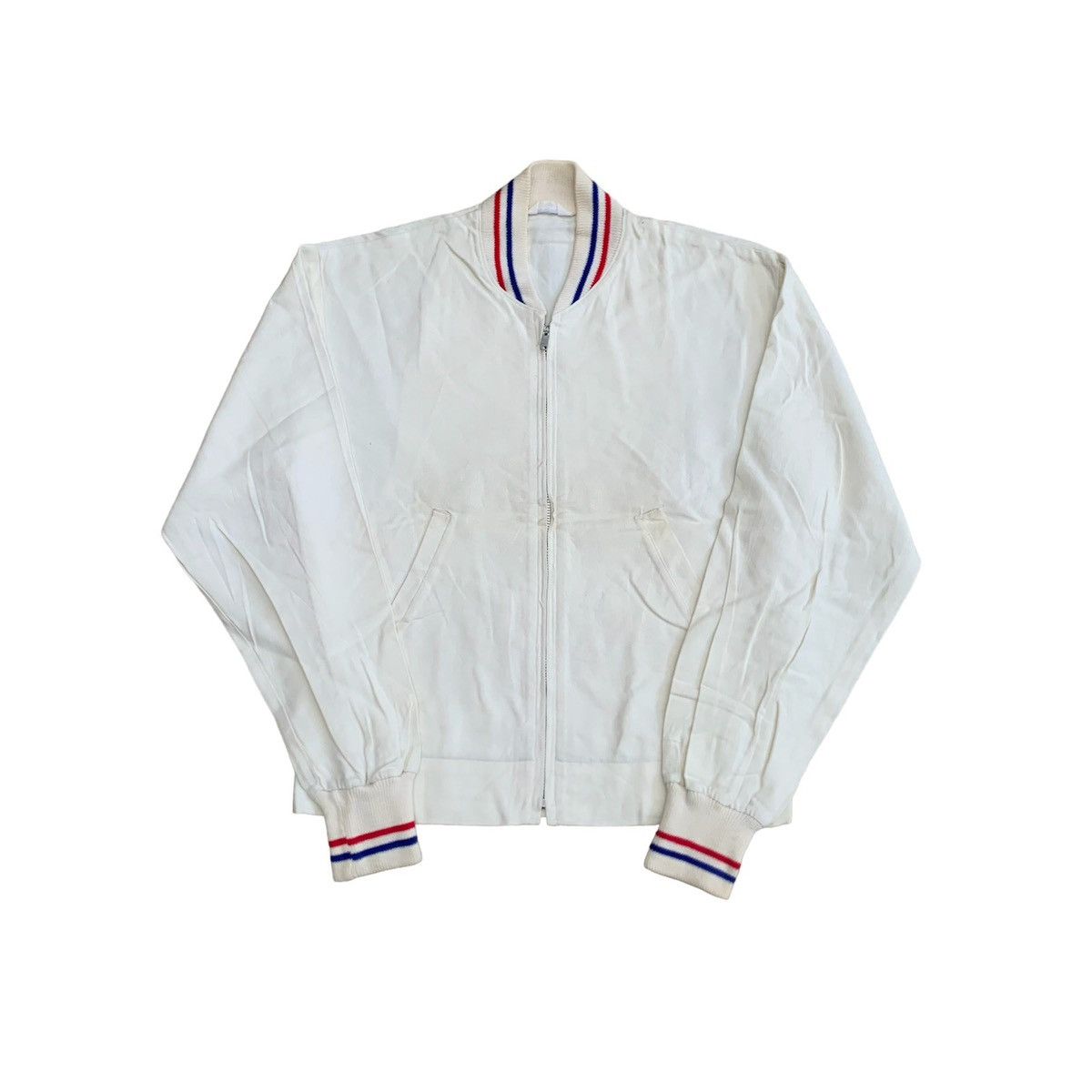 image of Retro Jacket Vintage 50S 60S Sportswear Rayon Bomber Ricky's Jacket in White, Men's (Size Small)